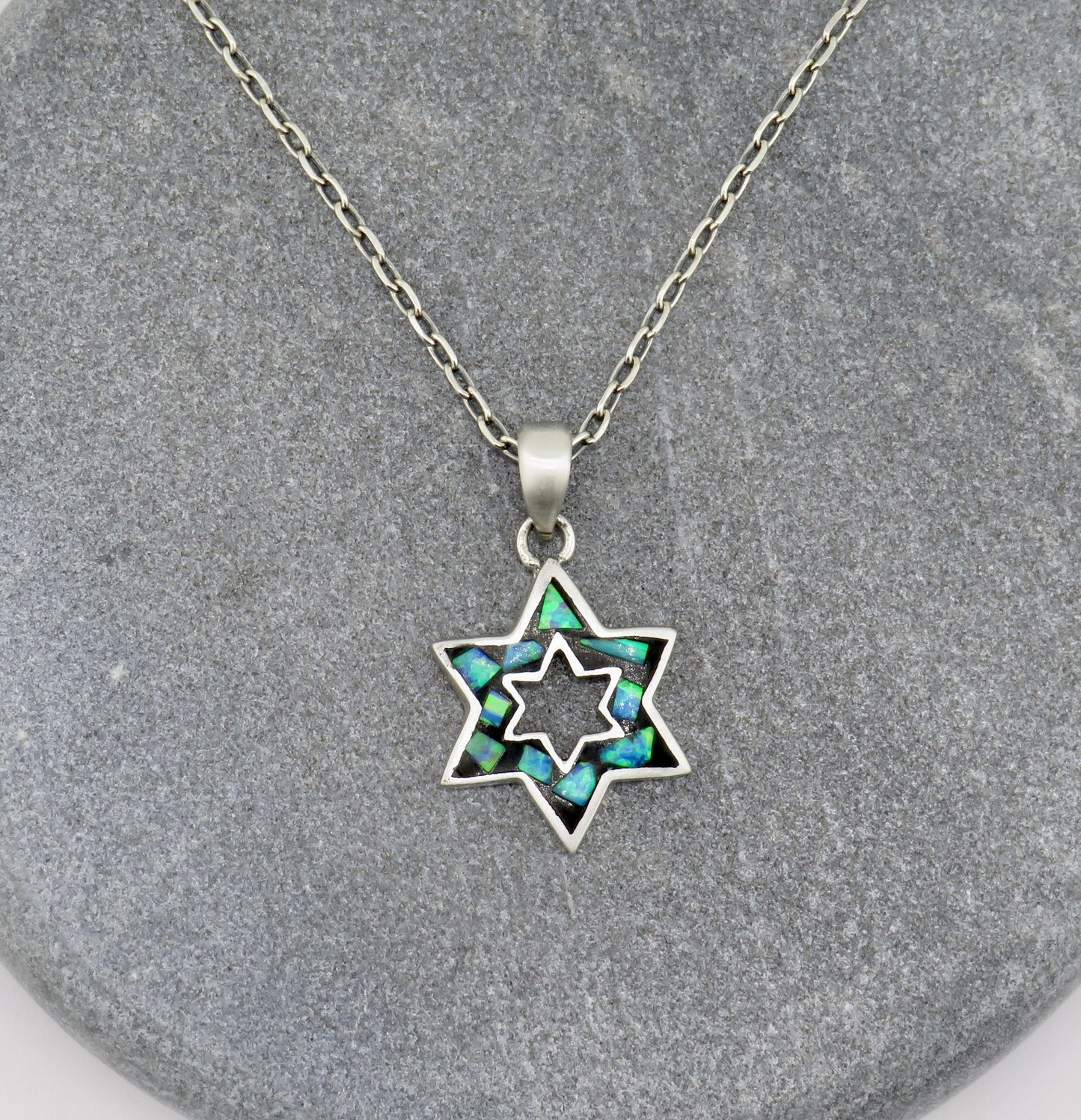 Jewish Star Necklace | Star of David Necklace | Sterling Opal Star Pendant | Judaic Necklace | Mosaic Opal Jewish Star Necklace
