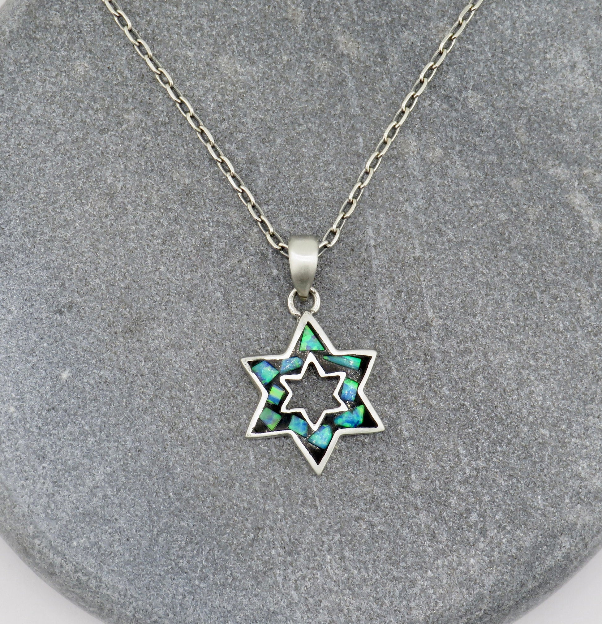 Jewish Star Necklace | Star of David Necklace | Sterling Opal Star Pendant | Judaic Necklace | Mosaic Opal Jewish Star Necklace