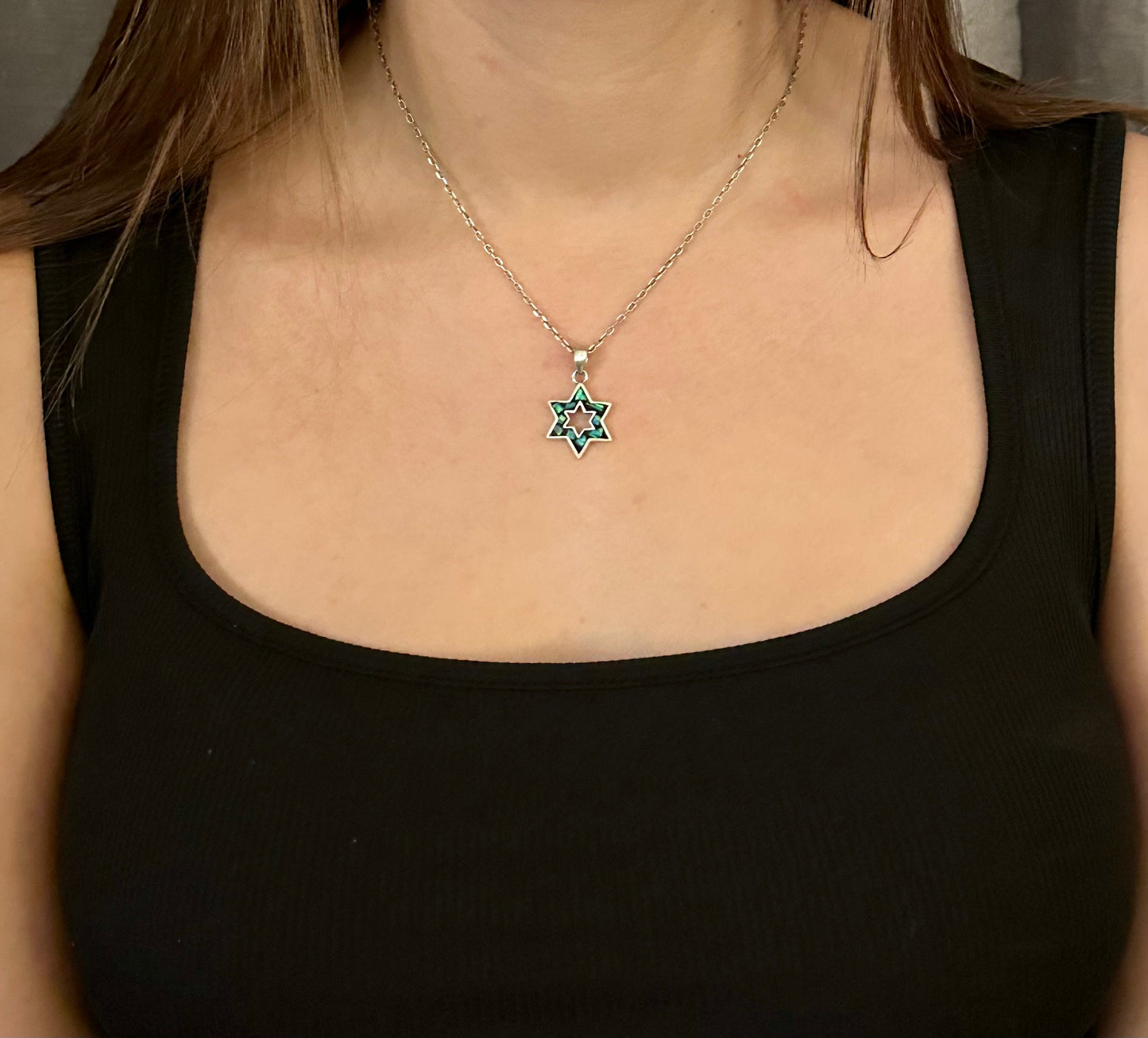 Jewish Star Necklace | Star of David Necklace | Sterling Opal Star Pendant | Judaic Necklace | Mosaic Opal Jewish Star Necklace
