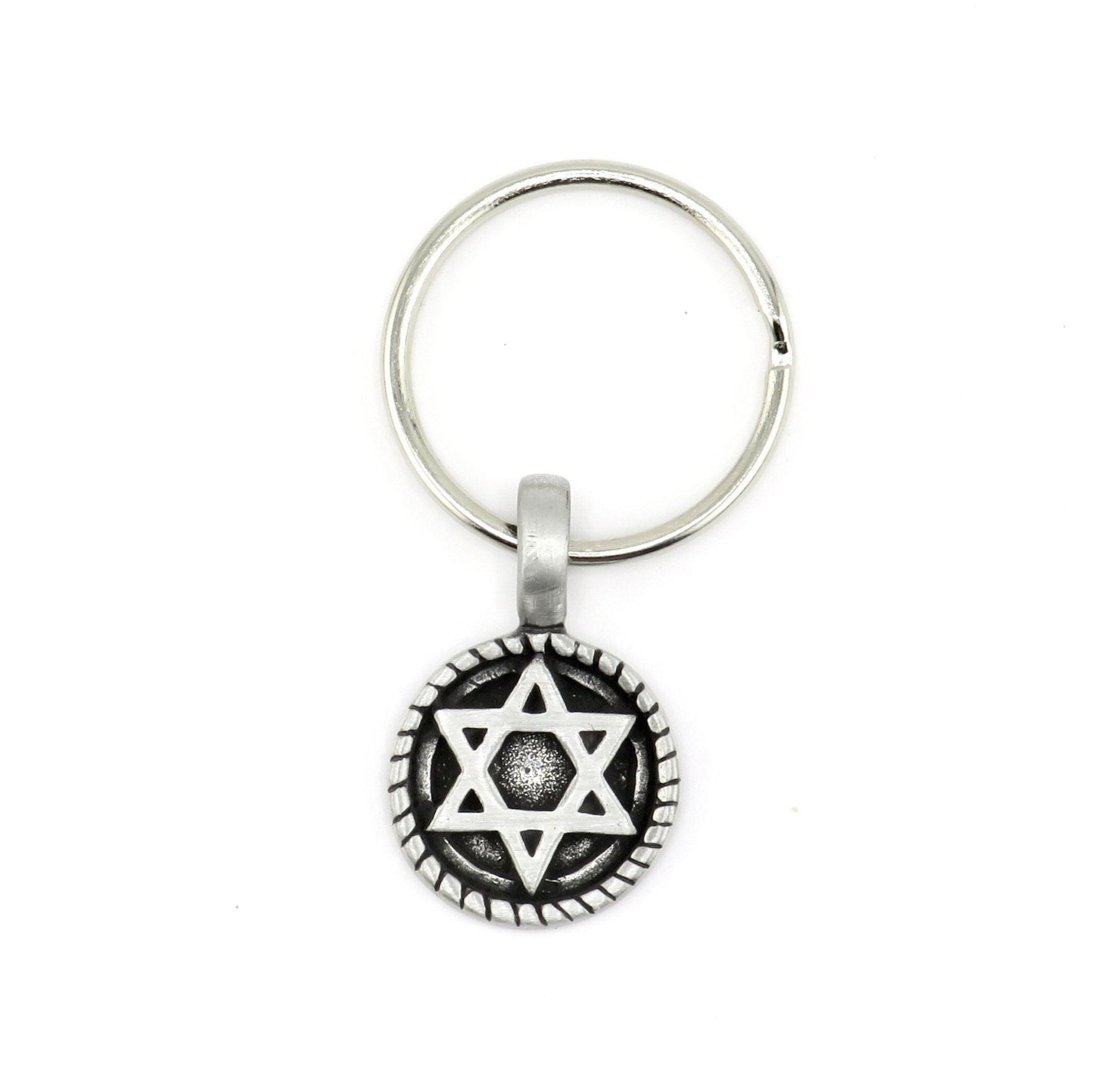 Jewish Star Keyring | Star David Keychain | Silver Judaic Keyring | Silver Jewish Star Keyring | Judaic Star Gift | Jewish Star Key Chain