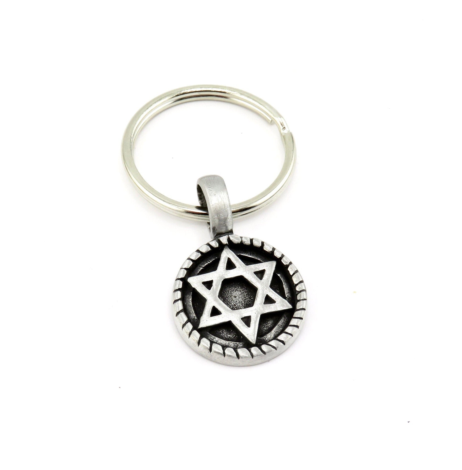 Jewish Star Keyring | Star David Keychain | Silver Judaic Keyring | Silver Jewish Star Keyring | Judaic Star Gift | Jewish Star Key Chain