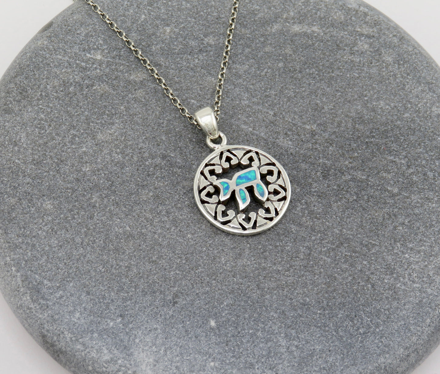 Jewish Star Necklace | Star of David Necklace | Sterling Opal Star Pendant | Silver Chai Star Necklace | Judaic Necklace | Chai Star Pendant