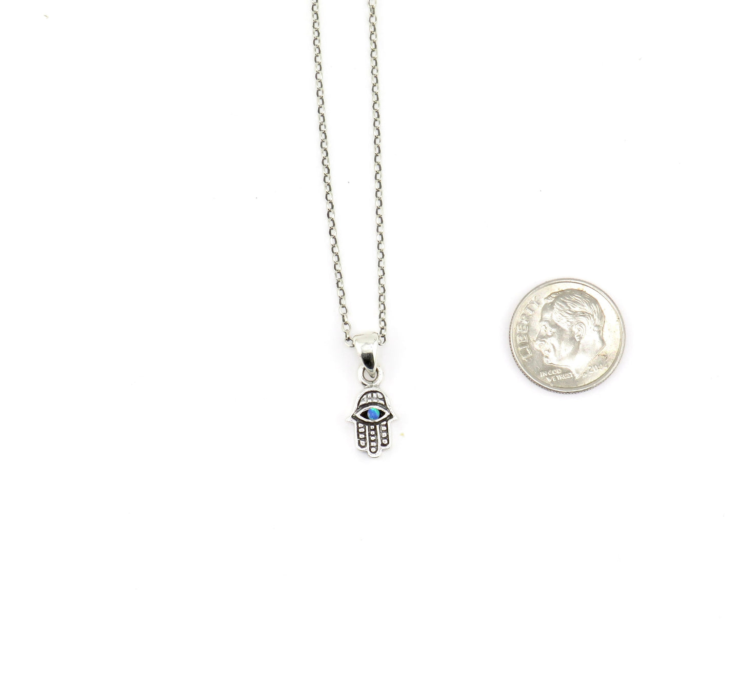 Sterling Hamsa Opal Necklace | Silver Hamsa Eye Pendant | Rustic Small Hand Necklace | Opal Silver Hamsa Pendant | Silver Evil Eye Necklace