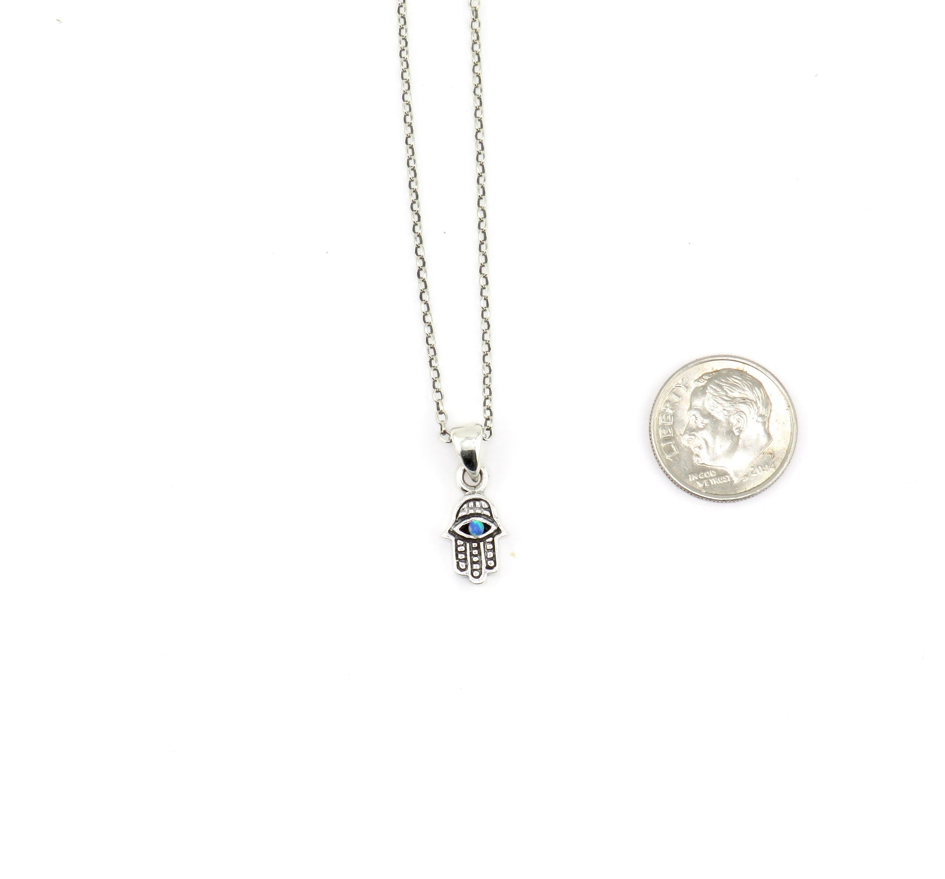 Sterling Hamsa Opal Necklace | Silver Hamsa Eye Pendant | Rustic Small Hand Necklace | Opal Silver Hamsa Pendant | Silver Evil Eye Necklace