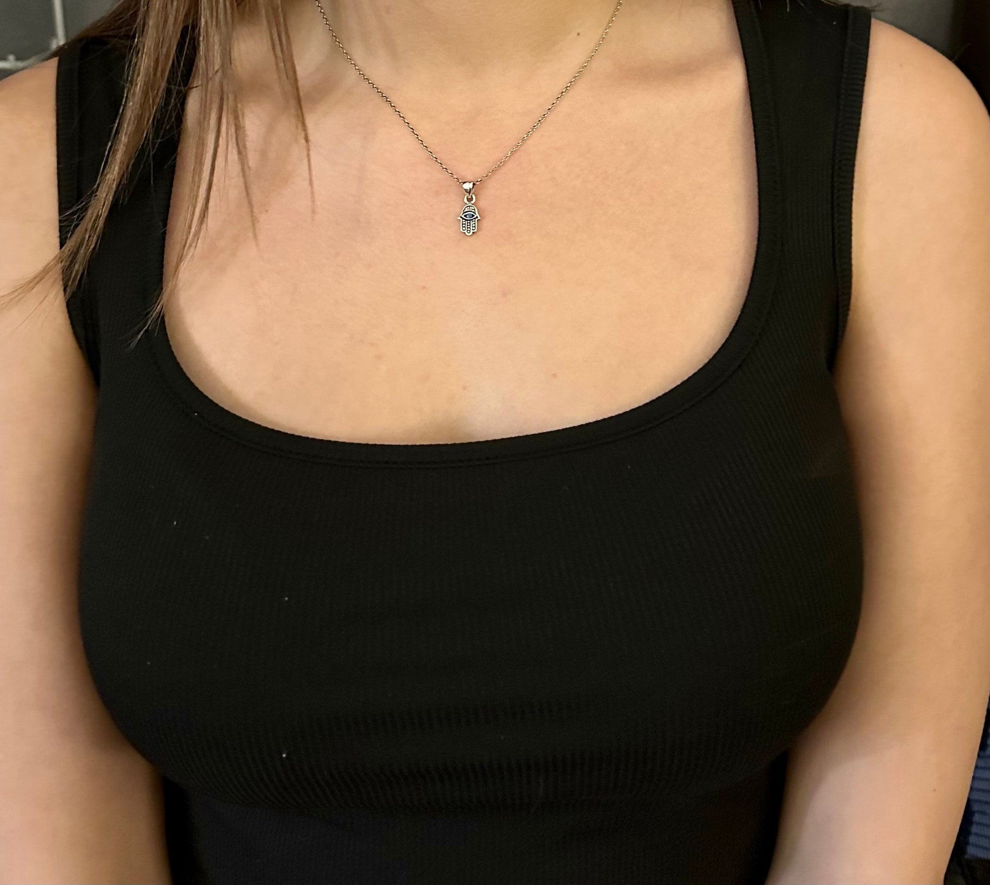 Sterling Hamsa Opal Necklace | Silver Hamsa Eye Pendant | Rustic Small Hand Necklace | Opal Silver Hamsa Pendant | Silver Evil Eye Necklace