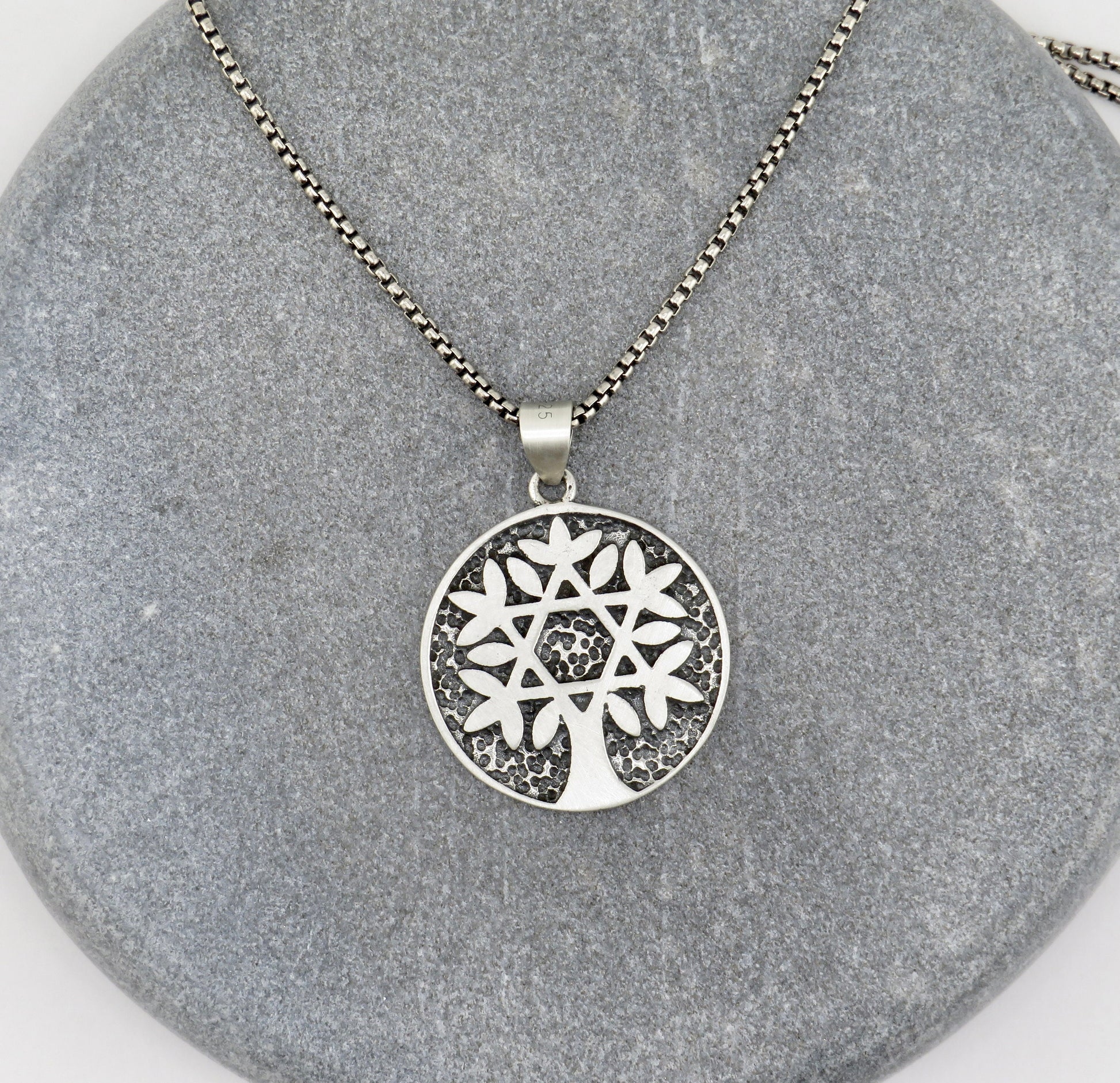 Jewish Star Necklace | Silver Star of David Necklace | Sterling Tree of Life Medallion | Judaic Necklace | Rustic Jewish Star Tree Necklace