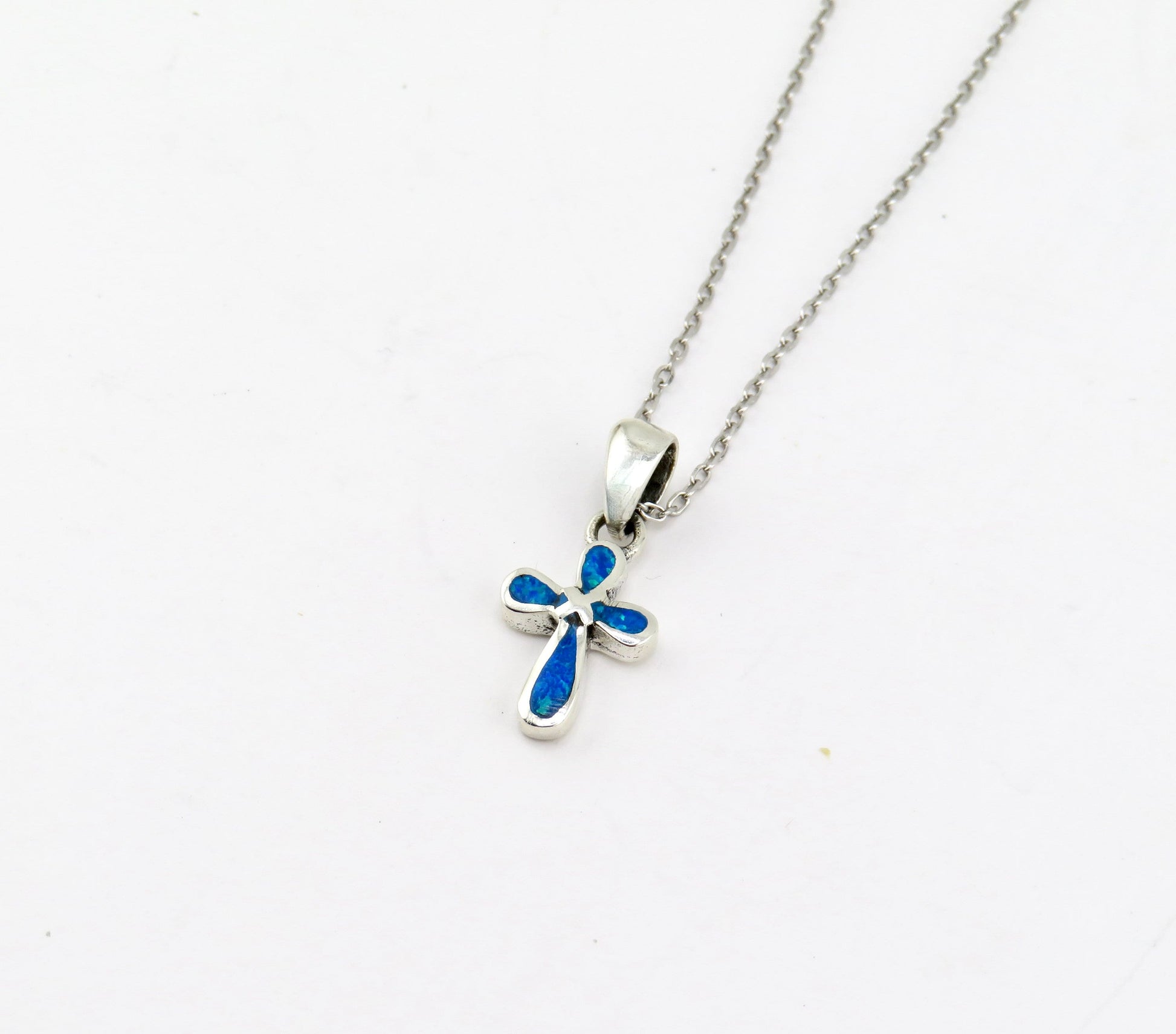 Sterling Opal Cross Necklace | Silver Cross Opal Pendant | Cross Necklace | Sterling Cross Jewelry | Opal Cross Gift | Inlaid Opal Cross