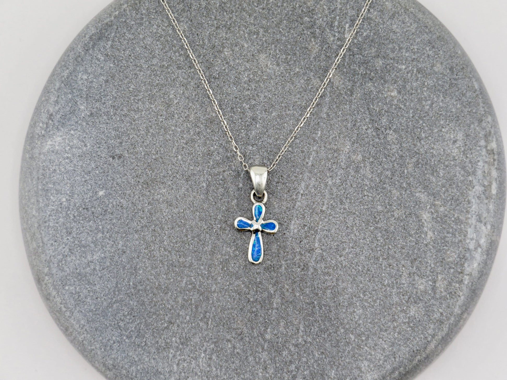 Sterling Opal Cross Necklace | Silver Cross Opal Pendant | Cross Necklace | Sterling Cross Jewelry | Opal Cross Gift | Inlaid Opal Cross