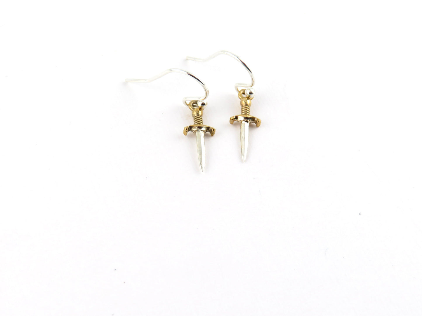 Small Sword Earrings | Sterling Sword Earrings| Two Tone Dagger Earrings | Gold Sword Earrings| Sterling Sword Earrings | Dagger Earrings