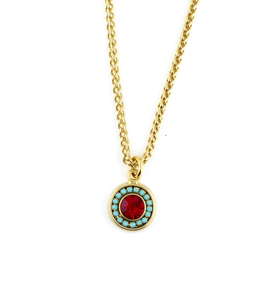 Gold Colorful Necklace | Turquoise Red Necklace | Gold Crystal Geometric Pendant | Gold Statement Necklace | Chunky Gold Crystal Necklace