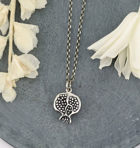 Sterling Pomegranate Necklace | Silver 3D Pomegranate Pendant | Pomegranate Jewelry | Seeded Pomegranate Silver Necklace