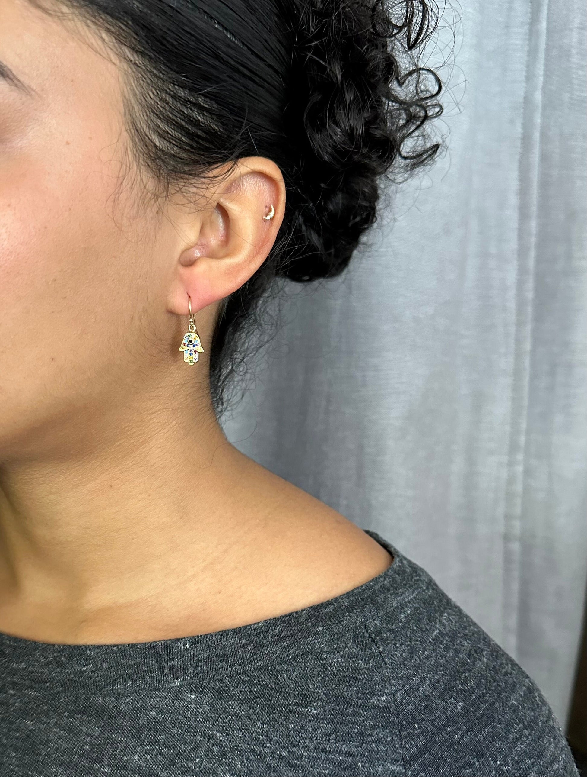 Gold Hamsa Earrings | Multicolored Hamsa Earrings | Colorful Hamsa Hand Earrings | Gold Sparkly Hamsa Earrings | Rainbow CZ Hamsa Earrings