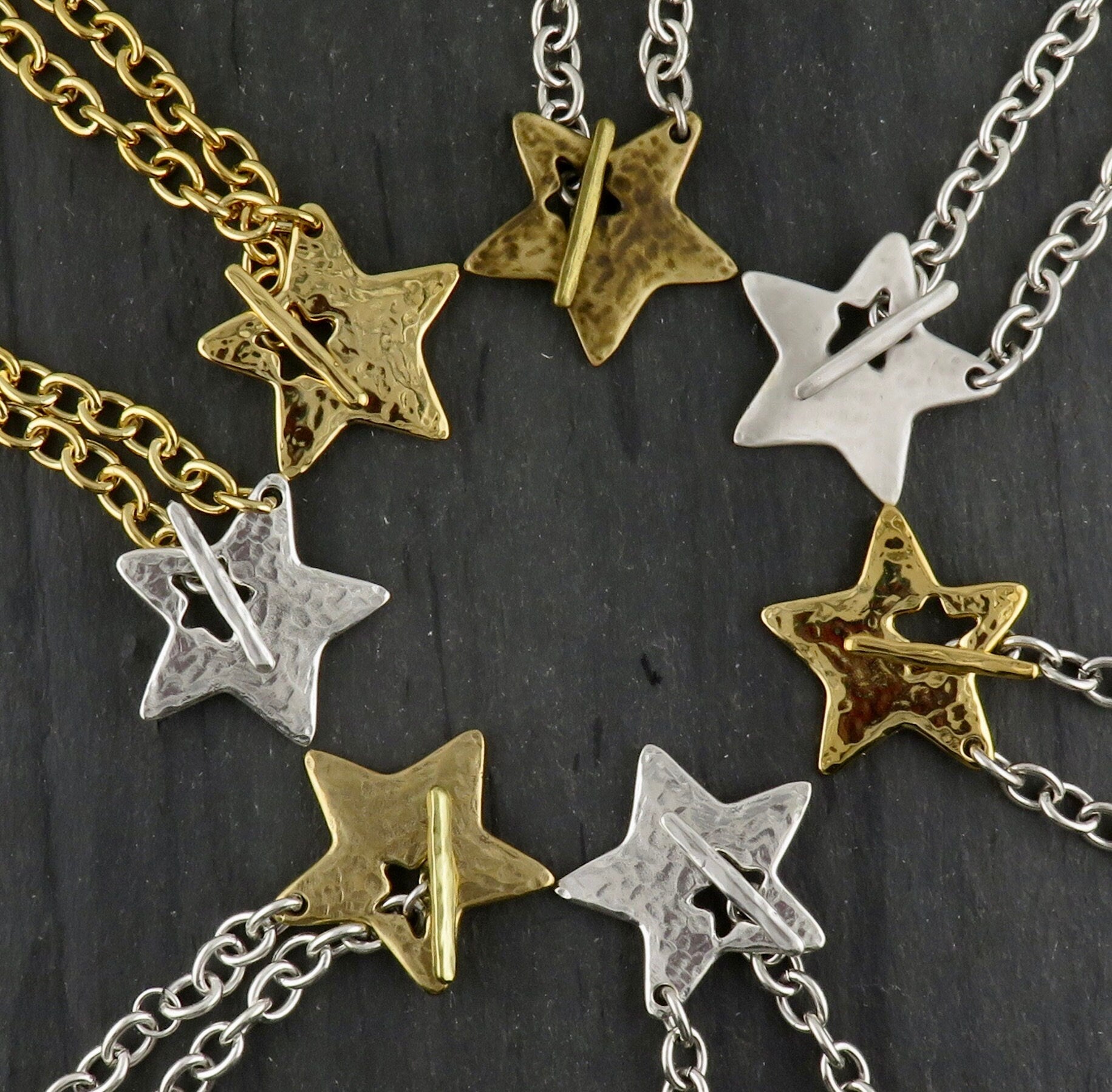 Hammered Silver Star Necklace | Chunky Star Necklace | Front Toggle Star Necklace | Unique Star Pendant | Large Silver Star Necklace