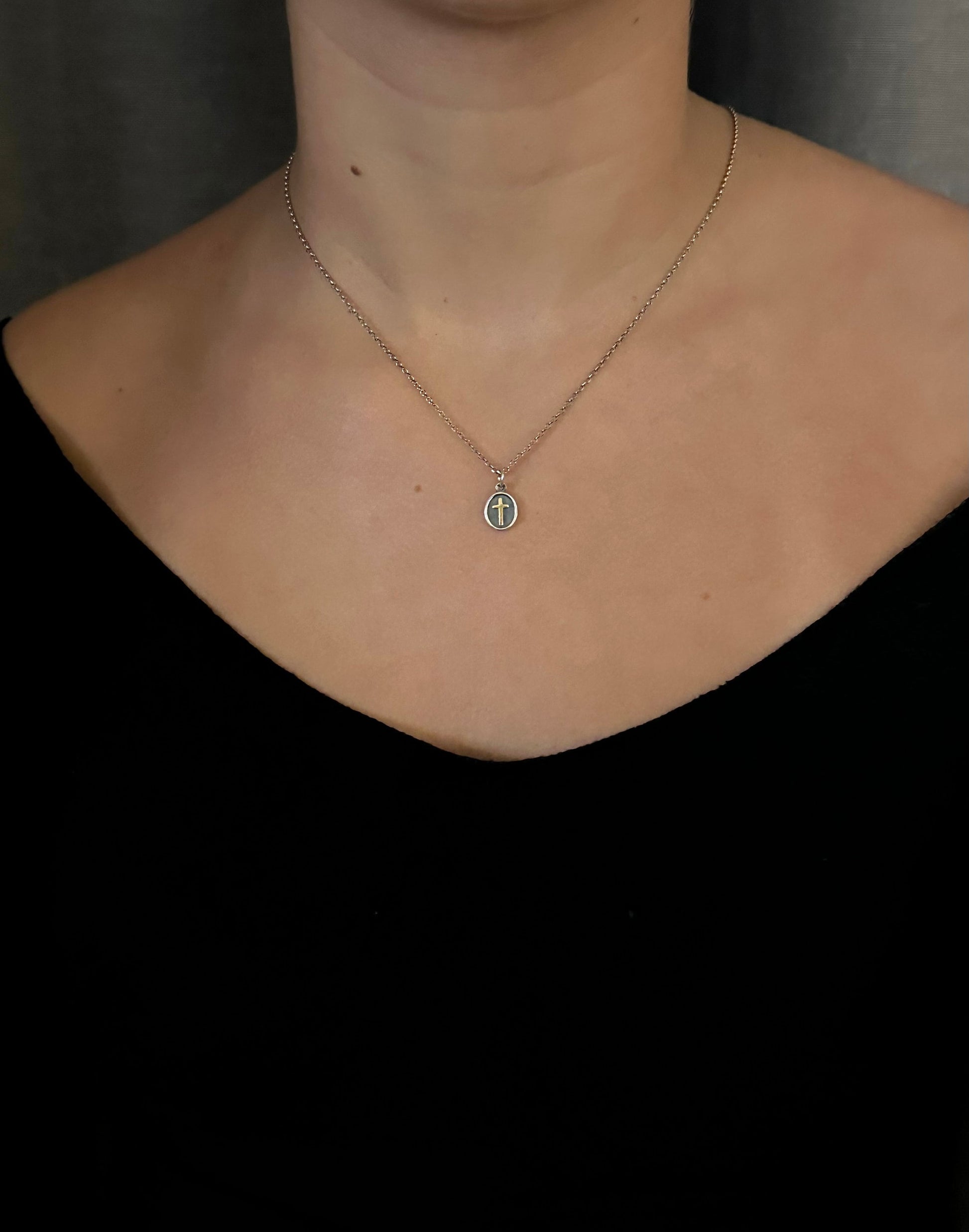 Two Tone Cross Necklace | Silver Gold Cross Pendant | Mixed Metal Cross Necklace | Sterling Cross Necklace | Cross Medallion Pendant