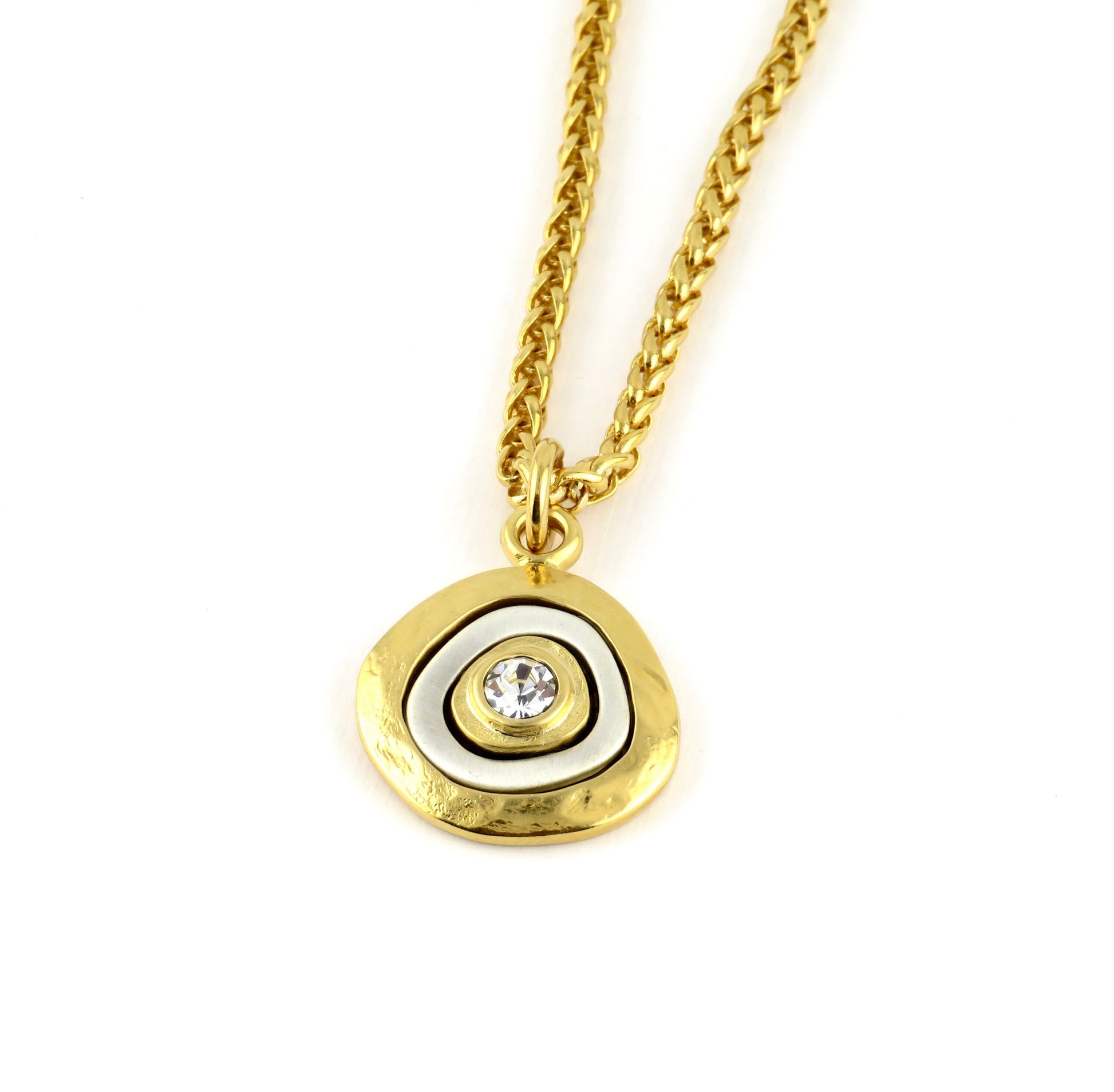 Gold Crystal Pendant | Two Tone Necklace | Mixed metal cz Necklace | Two Toned Medallion Pendant | Gold Mixed Metals Necklace