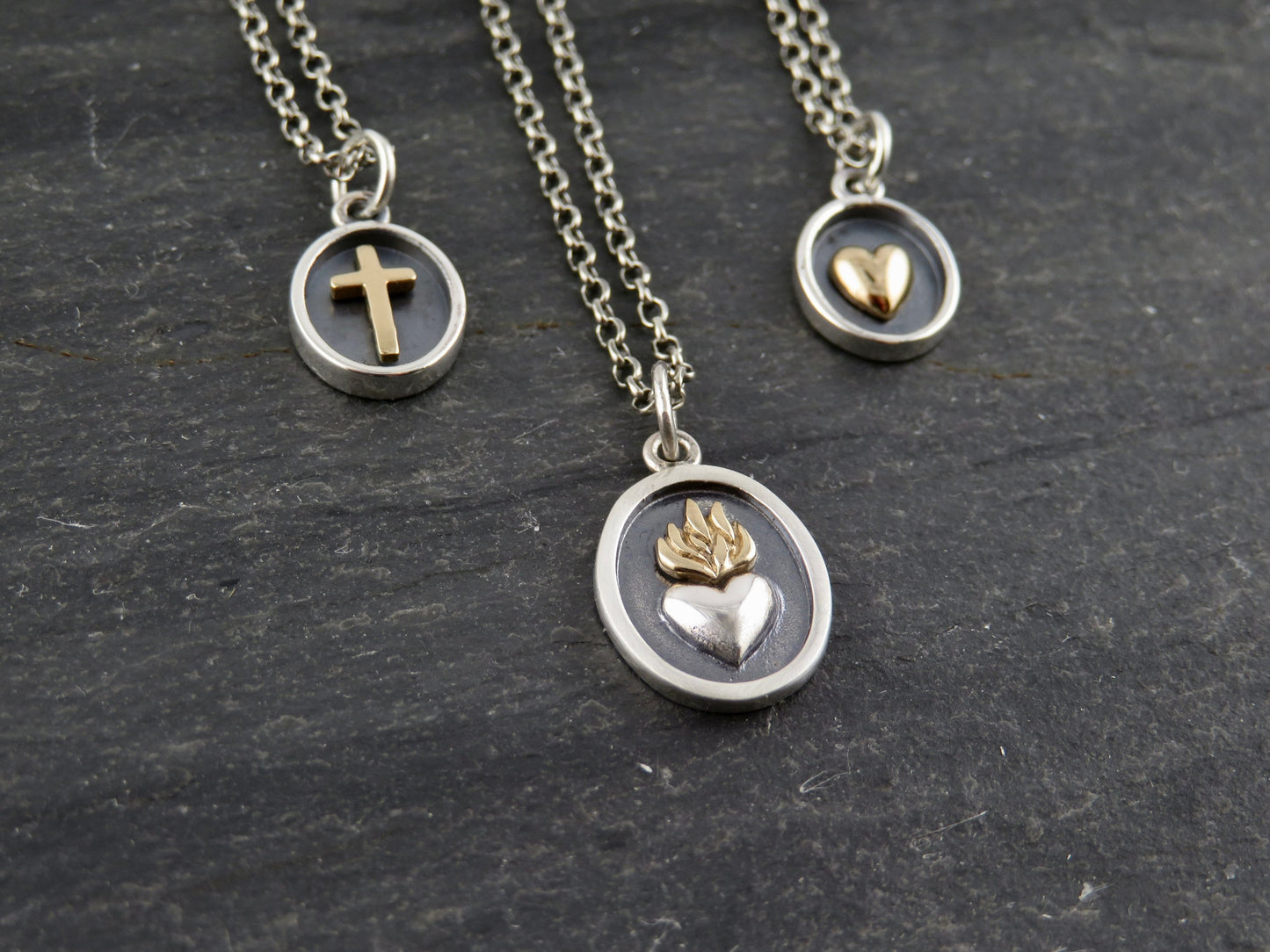 Two Tone Heart Necklace | Silver Gold Heart Necklace | Mixed Metal Heart Necklace | Sterling Heart Necklace | Framed Heart Pendant