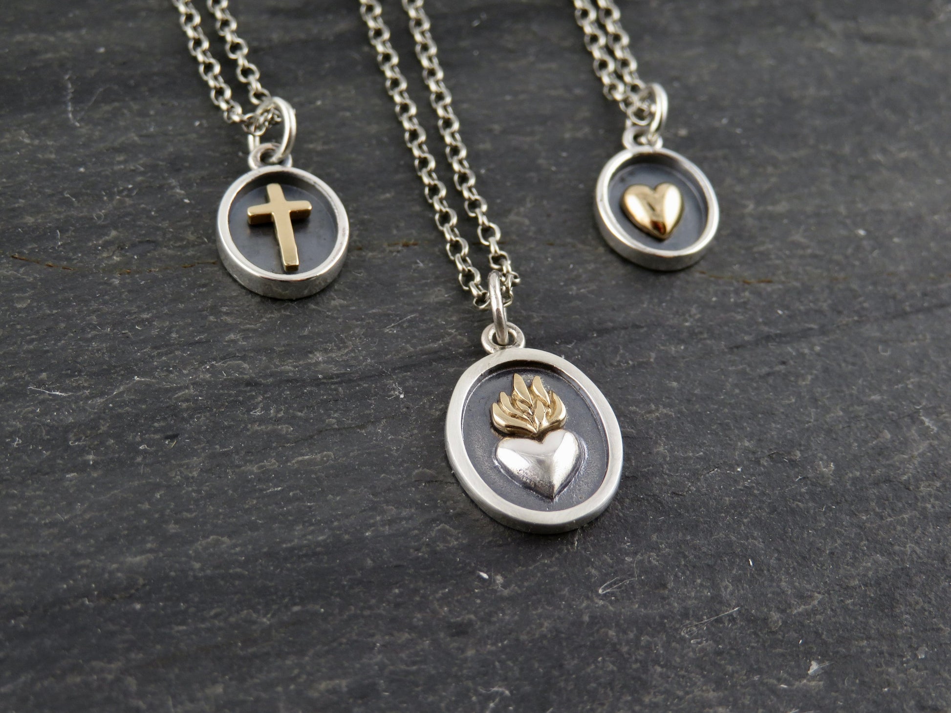 Two Tone Heart Necklace | Silver Gold Heart Necklace | Mixed Metal Heart Necklace | Sterling Heart Necklace | Framed Heart Pendant