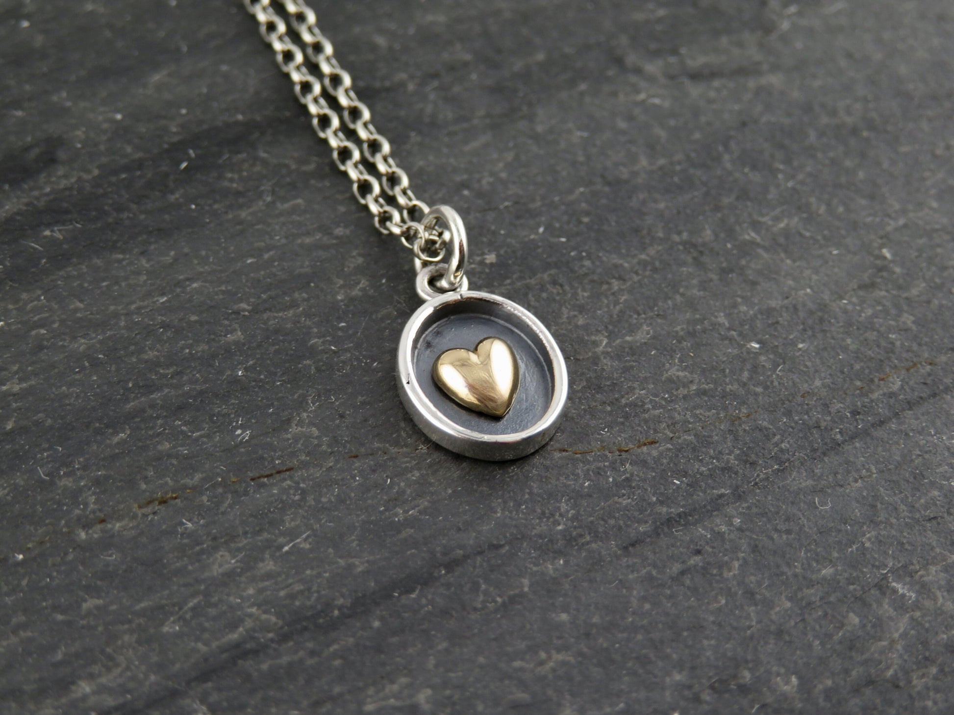 Two Tone Heart Necklace | Silver Gold Heart Necklace | Mixed Metal Heart Necklace | Sterling Heart Necklace | Framed Heart Pendant