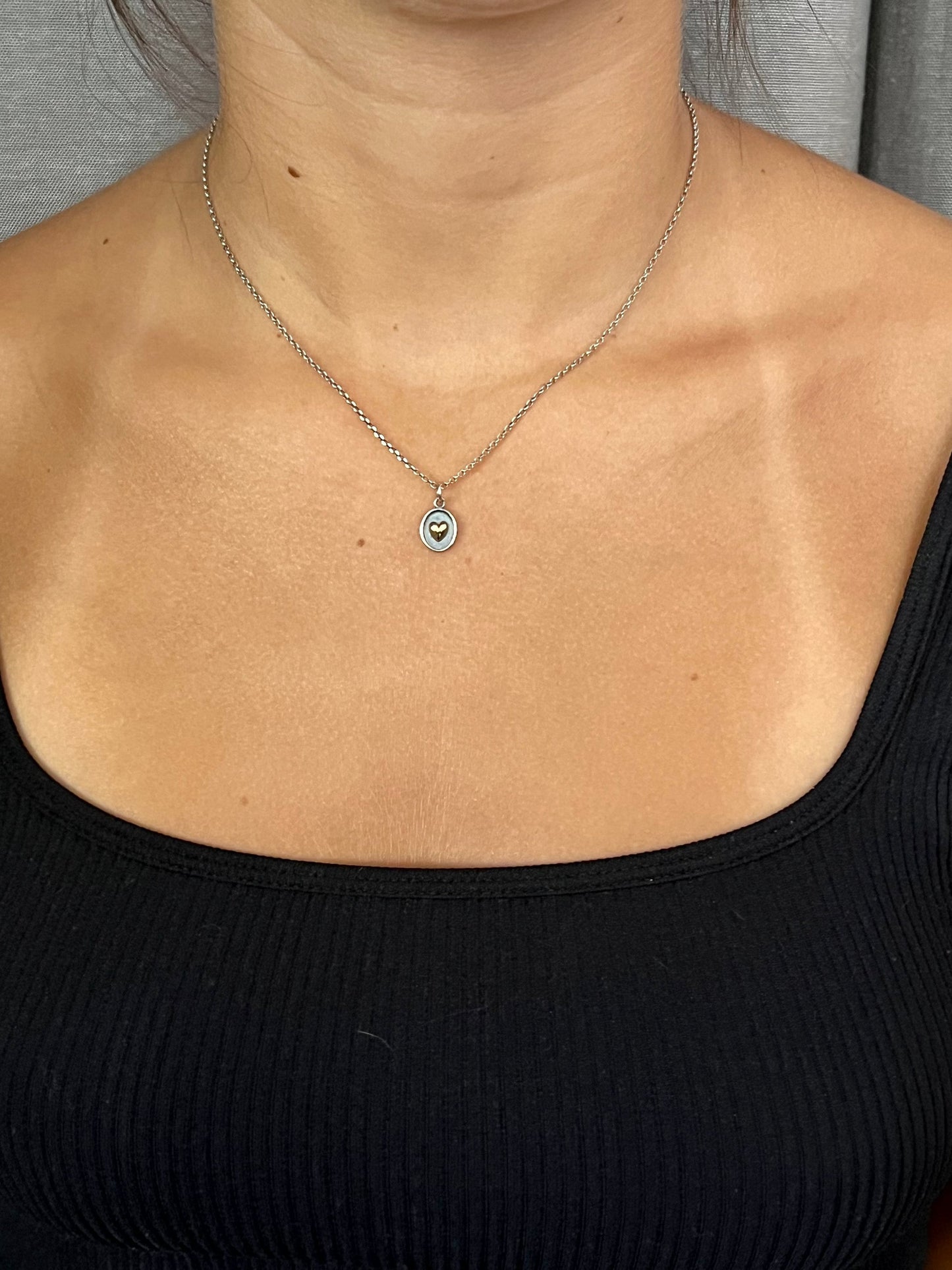 Two Tone Heart Necklace | Silver Gold Heart Necklace | Mixed Metal Heart Necklace | Sterling Heart Necklace | Framed Heart Pendant