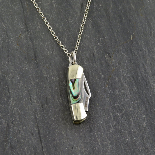 Mini knife necklace | small knife pendant | small pocketknife necklace | abalone knife pendant | mother of pearl knife necklace