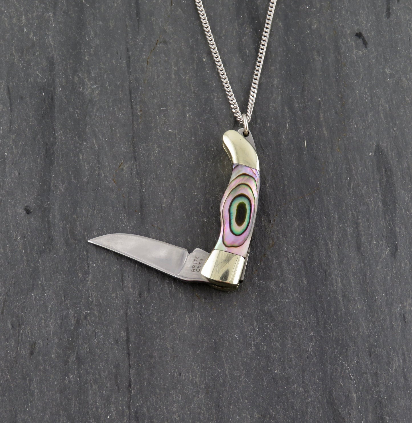 Abalone knife necklace, small pocketknife necklace, mini knife necklace, small pocketknife necklace, knife jewelry, small knife pendant