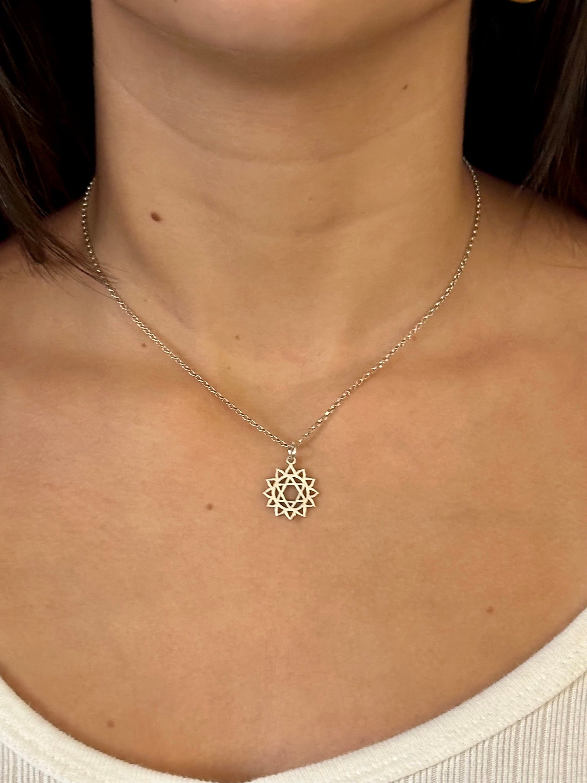 Jewish Star Necklace, Heart Chakra Necklace, Star of David Sun Necklace, Spiritual Necklace, Bat Mitzvah Gift, Judaic Necklace, Magen David