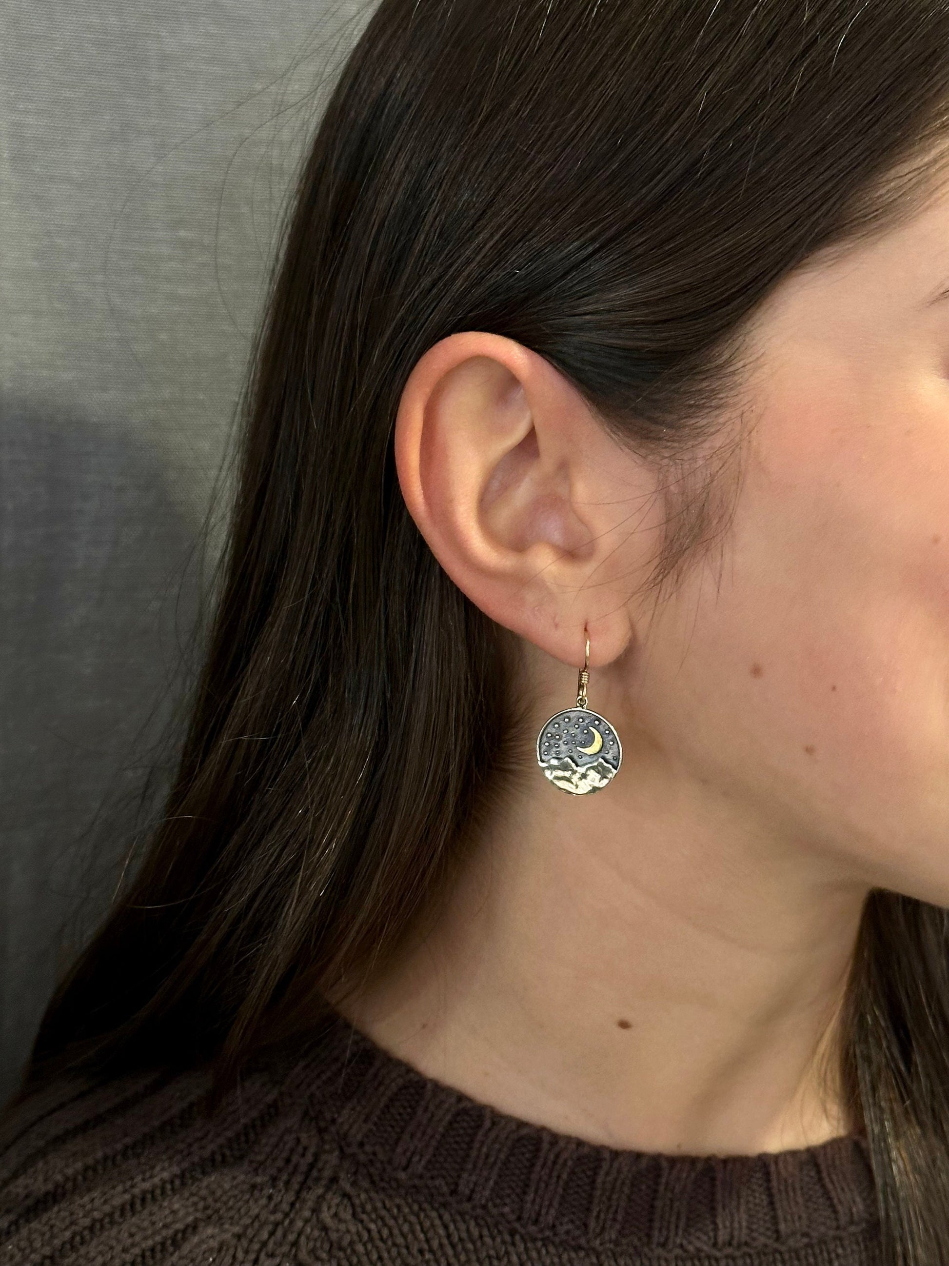 Mismatched Earrings, Mismatched Silver Gold Earrings, Moon and Star Earrings, Night Earrings, Two Tone Nature Earrings, Nature Earrings