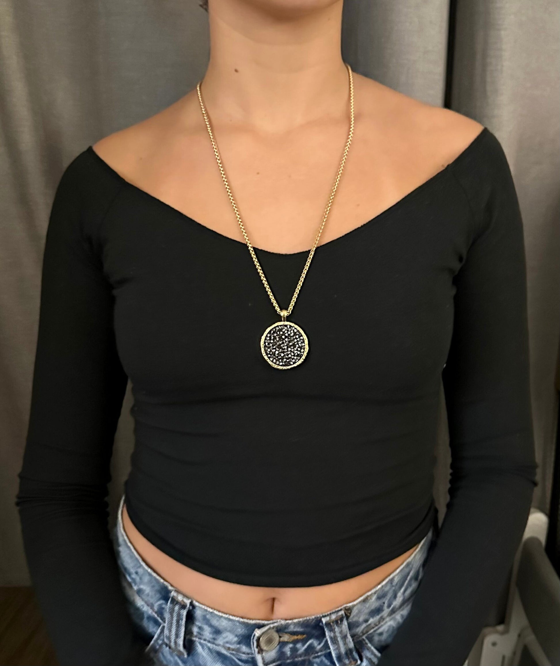 Gold Sparkly Necklace | Multi Crystal Gold Necklace | Gold and Gray Crystal Pendant | Multi Sparkles Gold Pendant | Statement necklace black