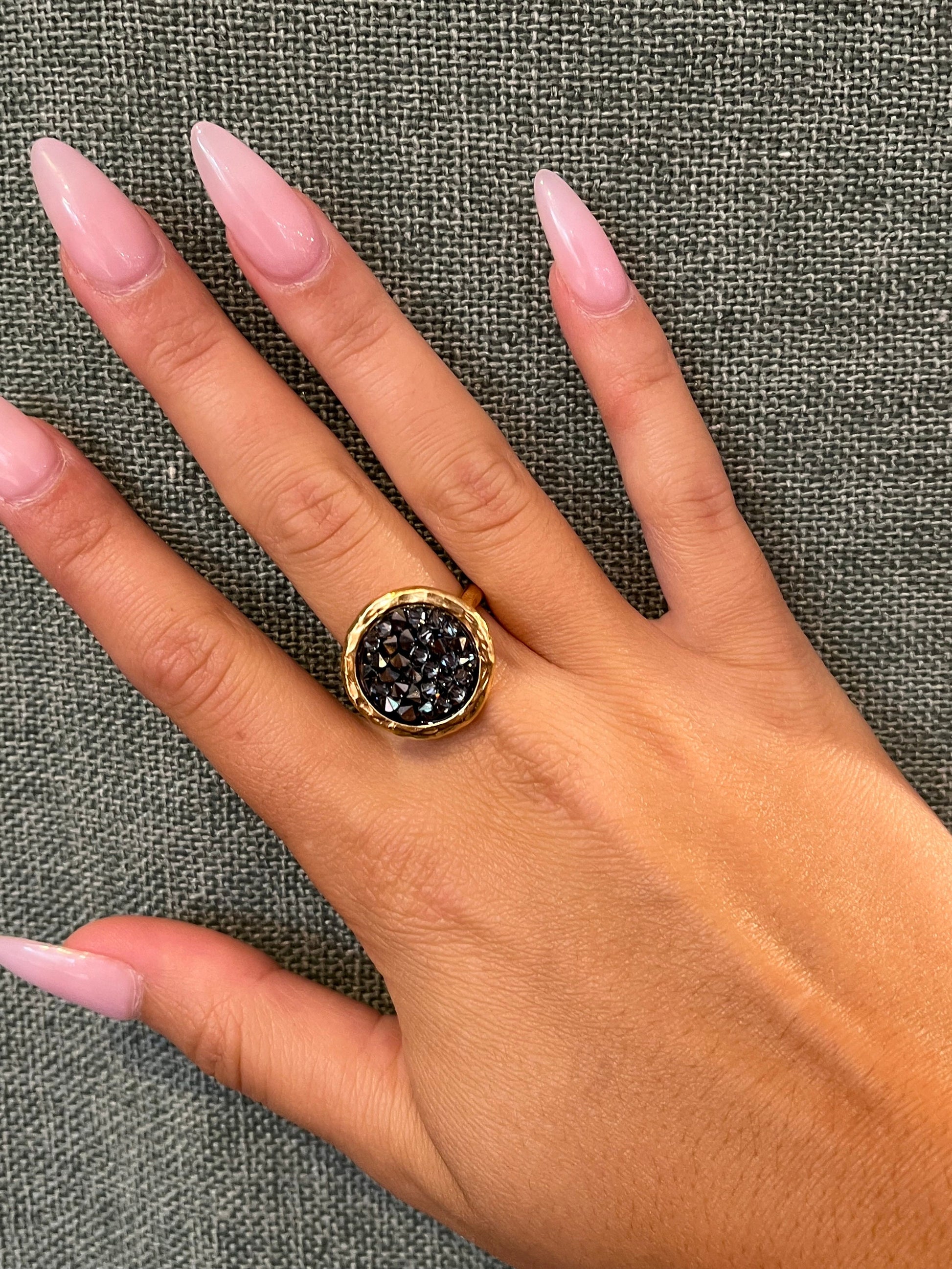 Gold Sparkly Ring | Black Crystal Gold Ring | Gold and Gray Crystal Ring | Multi Sparkles Gold Ring | Sparkly Cocktail Ring
