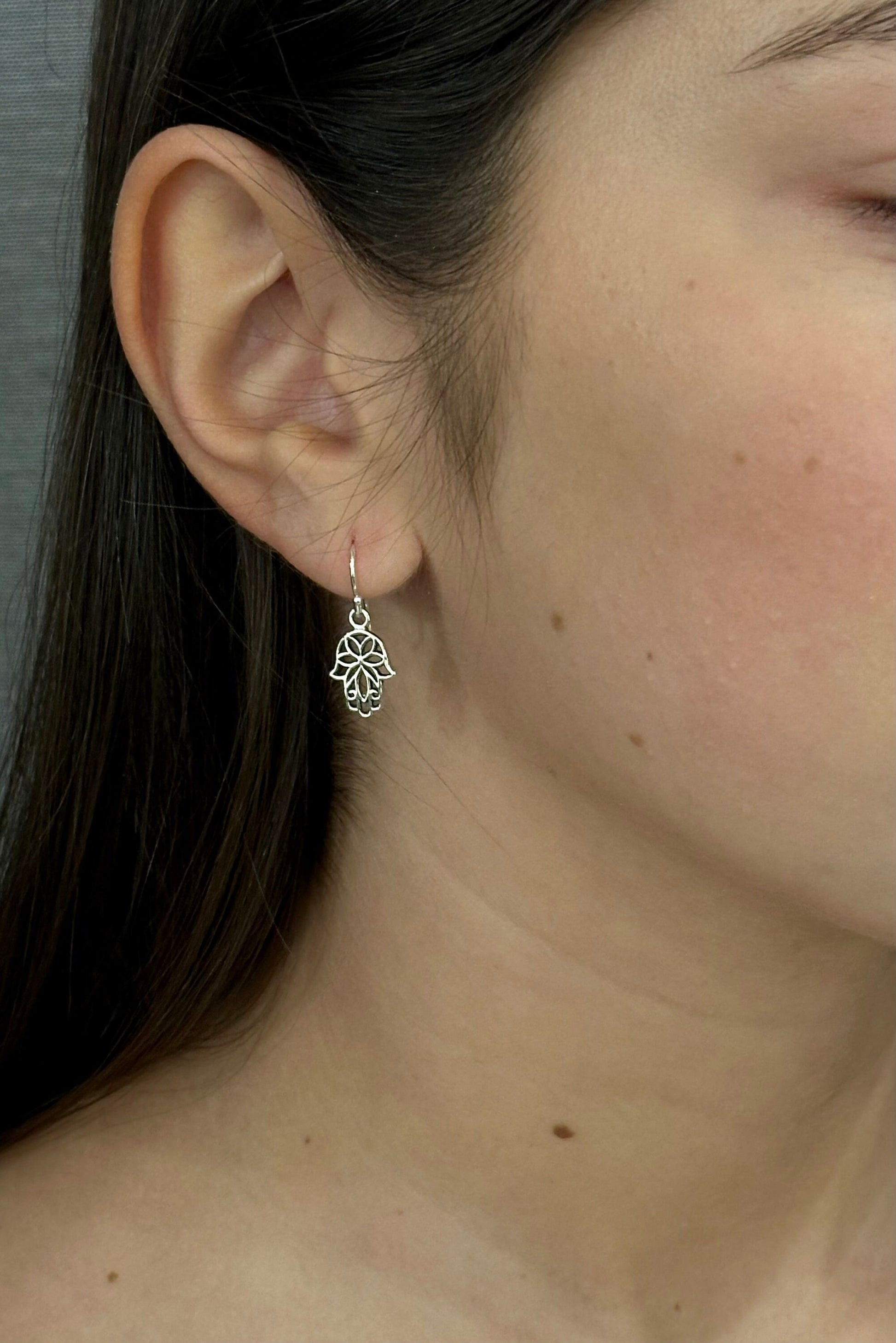 Sterling Hamsa Earrings, Silver Hand Earrings, Unique Hamsa Earrings, Floral Hamsa Earrings, Bat Mitzvah Gift, Judaic Earrings