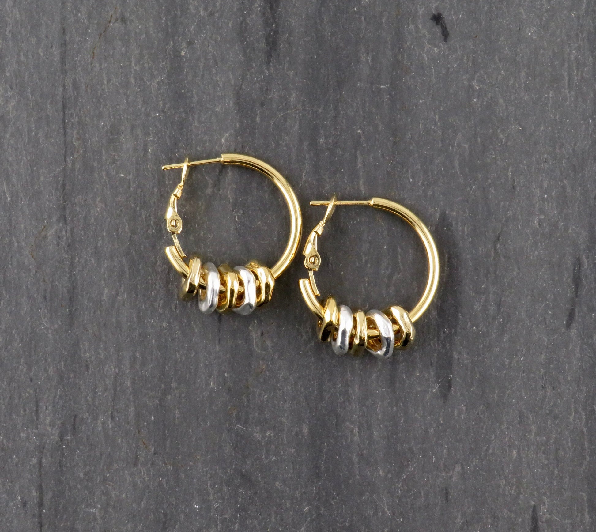 Two Tone Hoop Earrings | Gold and Silver Earrings | Mixed Metal Hoop Earrings | Hammered Hoop Earrings | Gold Silver Dangles | Unique Hoops
