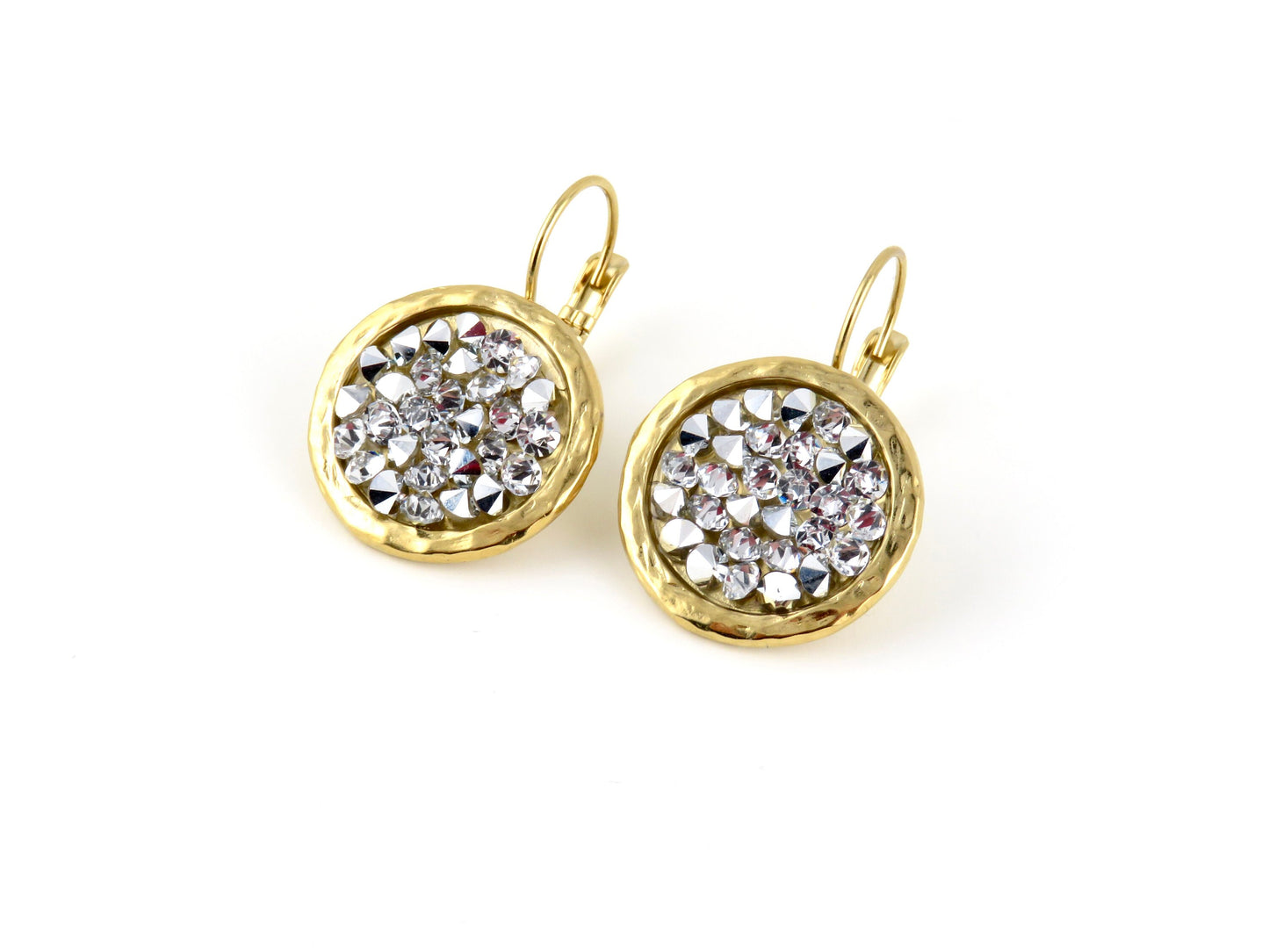 Gold Sparkly Earrings | Multi Crystal Gold Earrings | Gold Silver Crystal Earrings | Sparkly Cocktail Earrings | Lever Back Earrings
