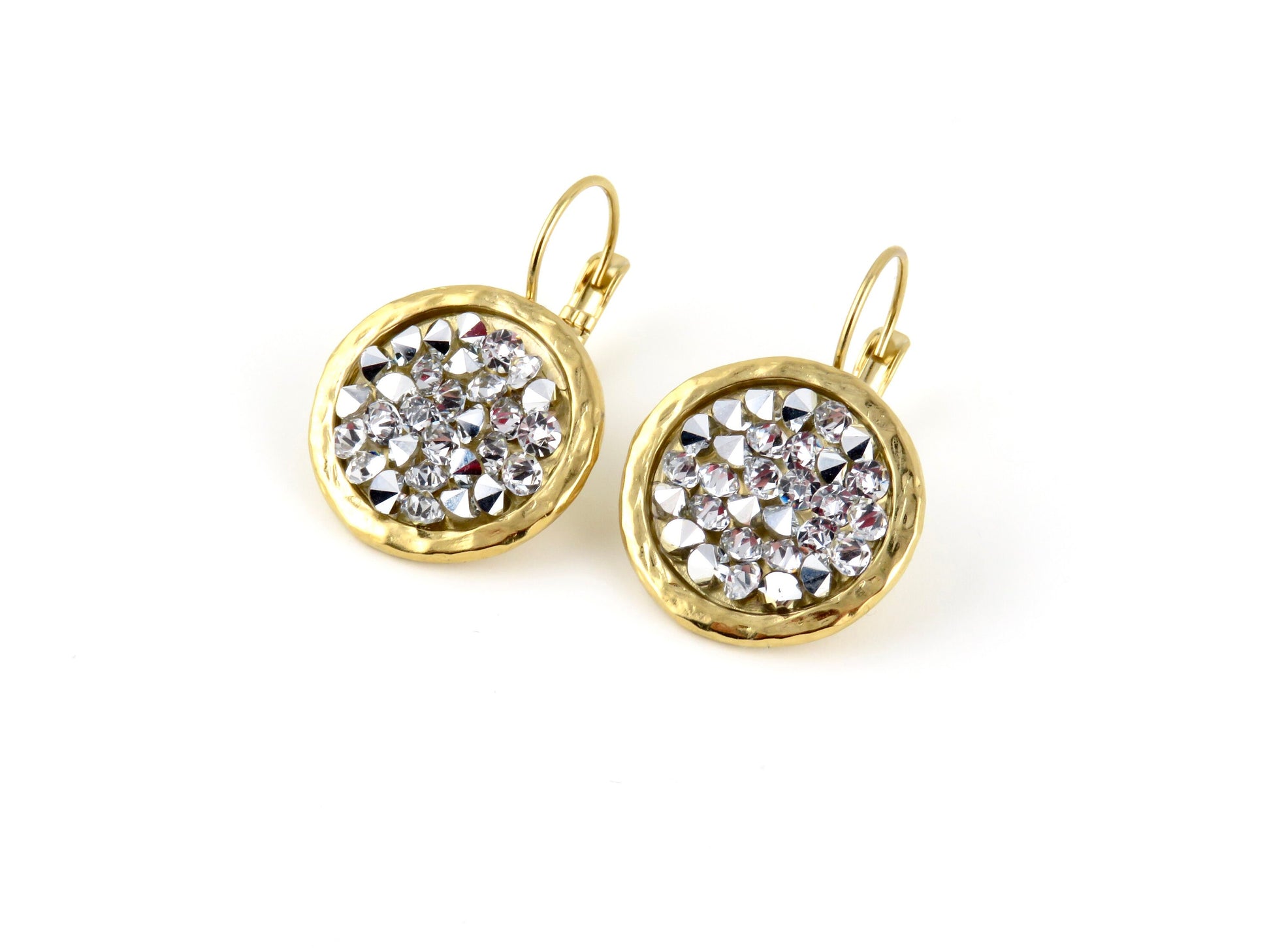 Gold Sparkly Earrings | Multi Crystal Gold Earrings | Gold Silver Crystal Earrings | Sparkly Cocktail Earrings | Lever Back Earrings