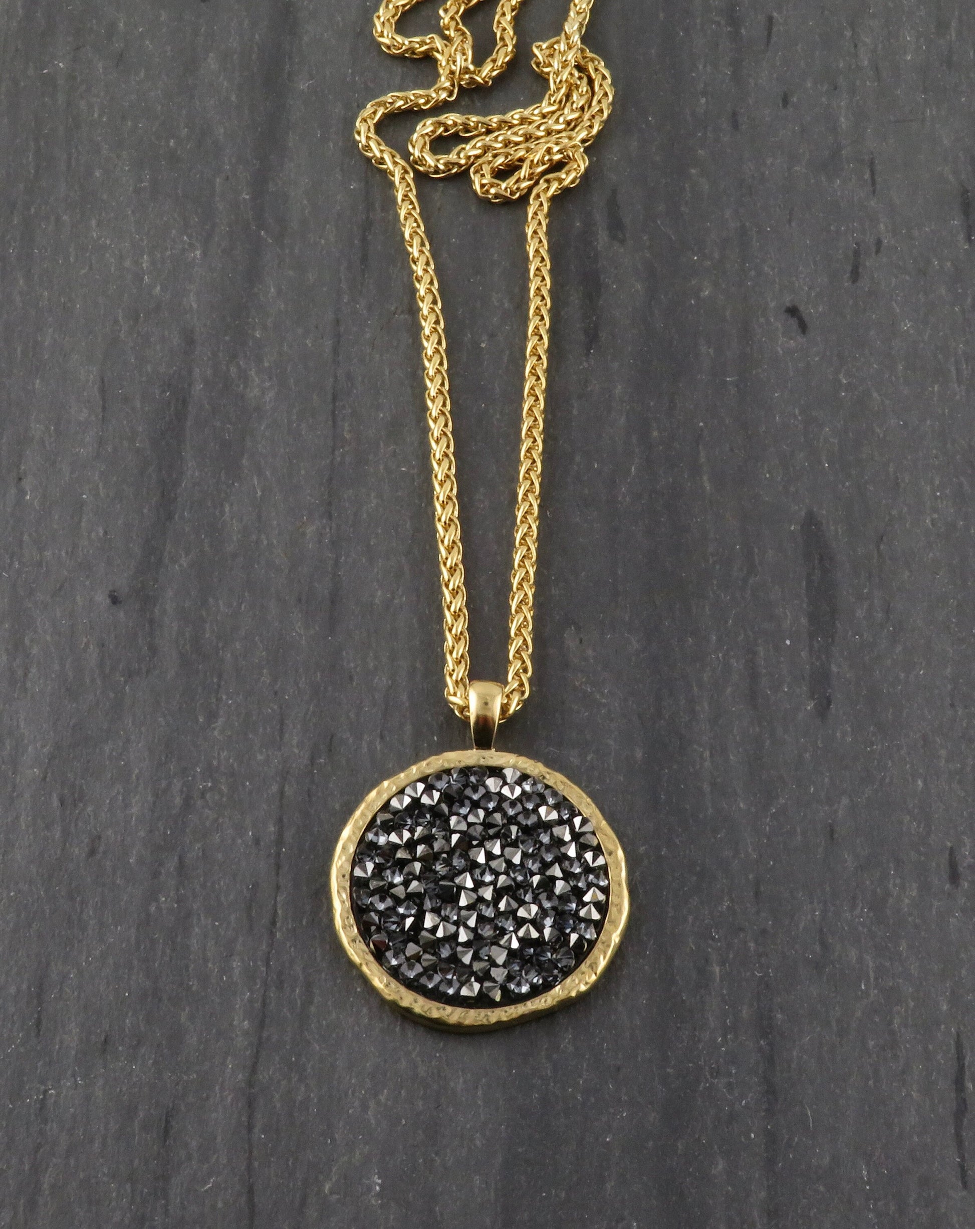 Gold Sparkly Necklace | Multi Crystal Gold Necklace | Gold and Gray Crystal Pendant | Multi Sparkles Gold Pendant | Statement necklace black