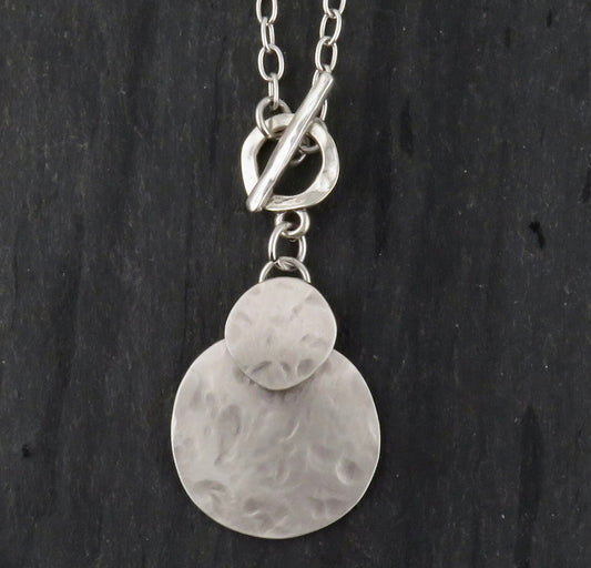 Hammered Silver Necklace | Brushed Silver Pendant | Boho Silver Circle Necklace | Chunky Silver Necklace
