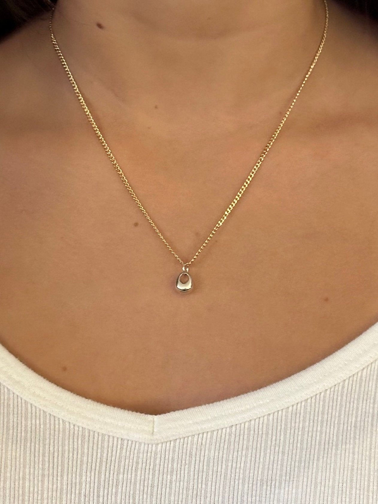 Silver Gold Necklace, Nugget Necklace, Minimal Necklace, Organic Silver Necklace, Simple Necklace, Two tone Necklace, Silver Drop, Gold Drop