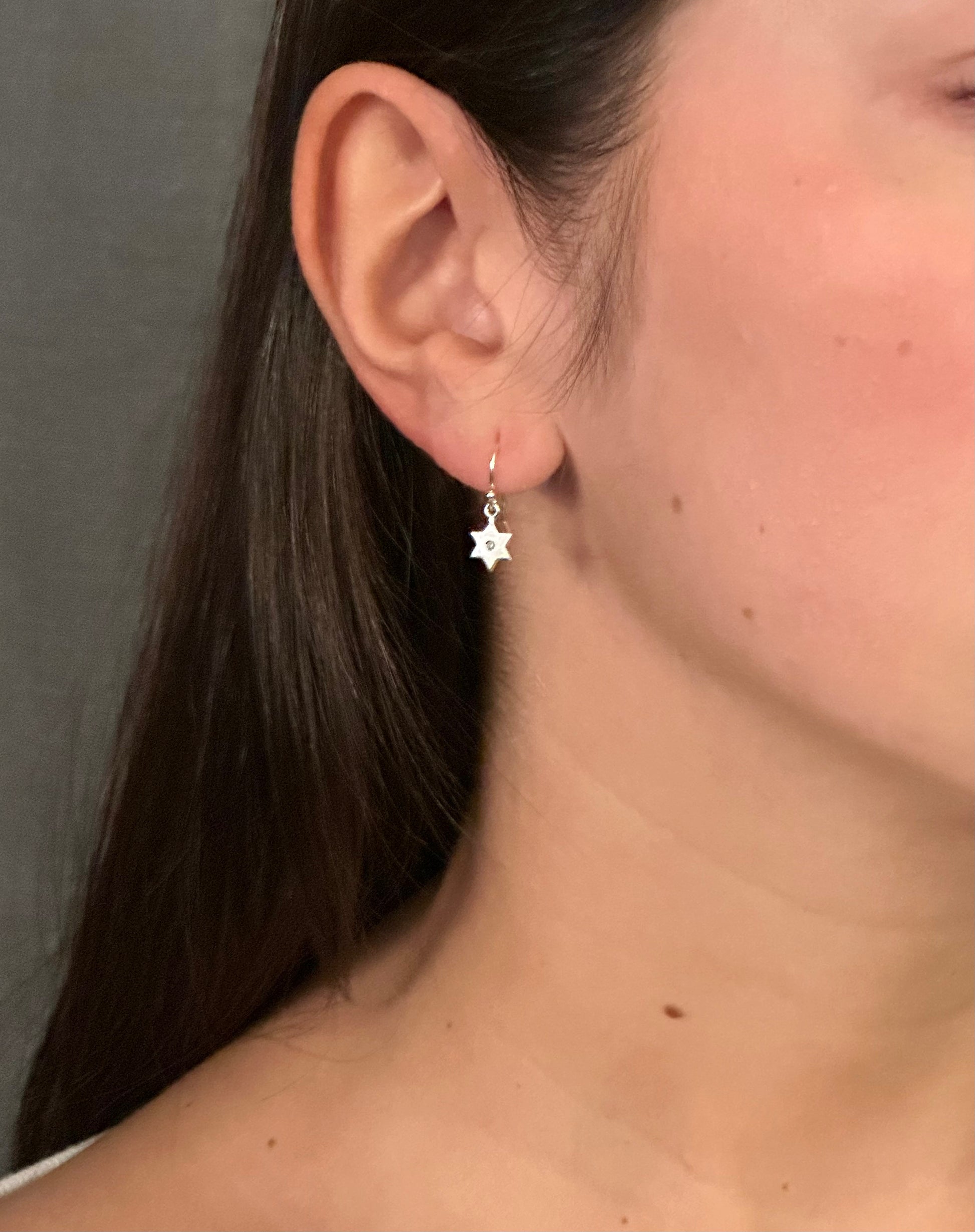 Jewish Star Earrings, Star Of David Earrings, Sterling Silver Stars, Silver Diamond Earrings, Magen David Earrings, Silver Jewish Star
