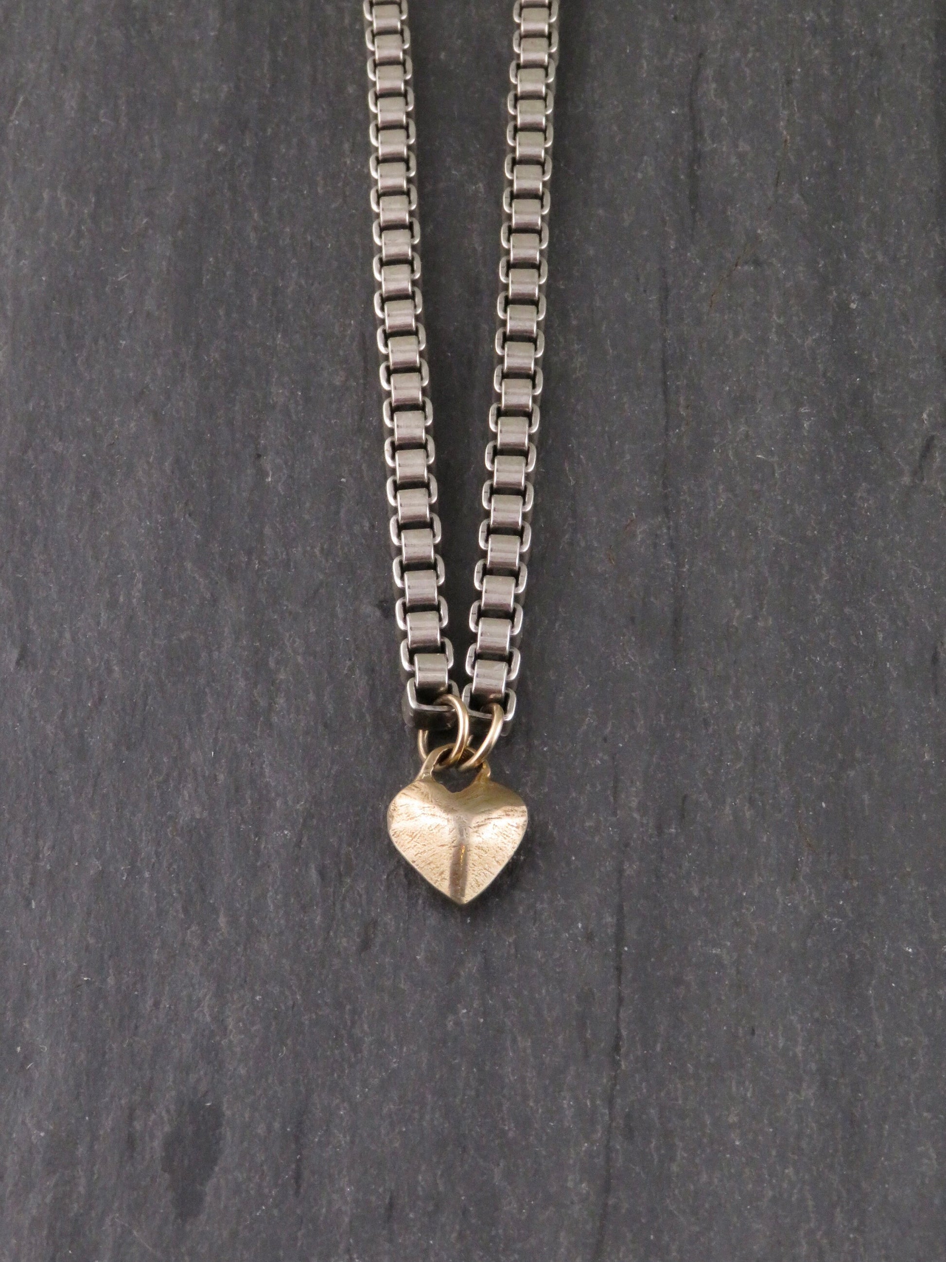 Chunky Heart Necklace | Gold Silver Heart necklace | Rustic Heart Necklace | Chunky Gold Heart | Two Tone Heart Pendant Box Chain