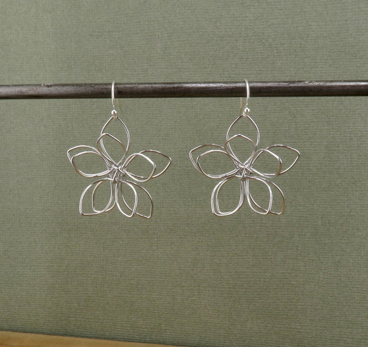 Silver Flower Earrings | Wire Flower Earrings | Lightweight Flower Earrings | Large Open Silver Flower Earrings | Wire Wrapped Flowers