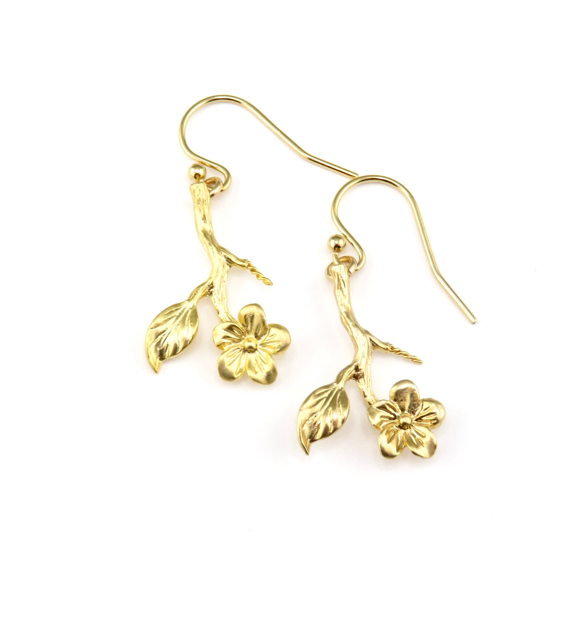 Gold Flower Stem Earrings | Flower Branch Earrings | Lightweight Flower Earrings | Gold Branch Earrings | Gold Hanging Flower Earrings