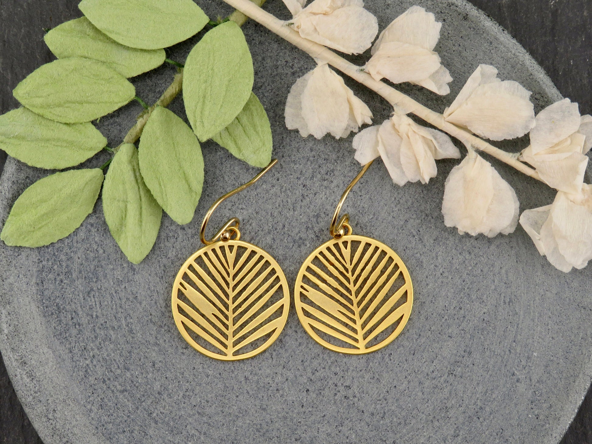 Gold Leaf Earrings | Lightweight Gold Earrings | Gold Laser Cut Leaf Earrings | Hanging Leaves Earrings | Open Nature Earrings