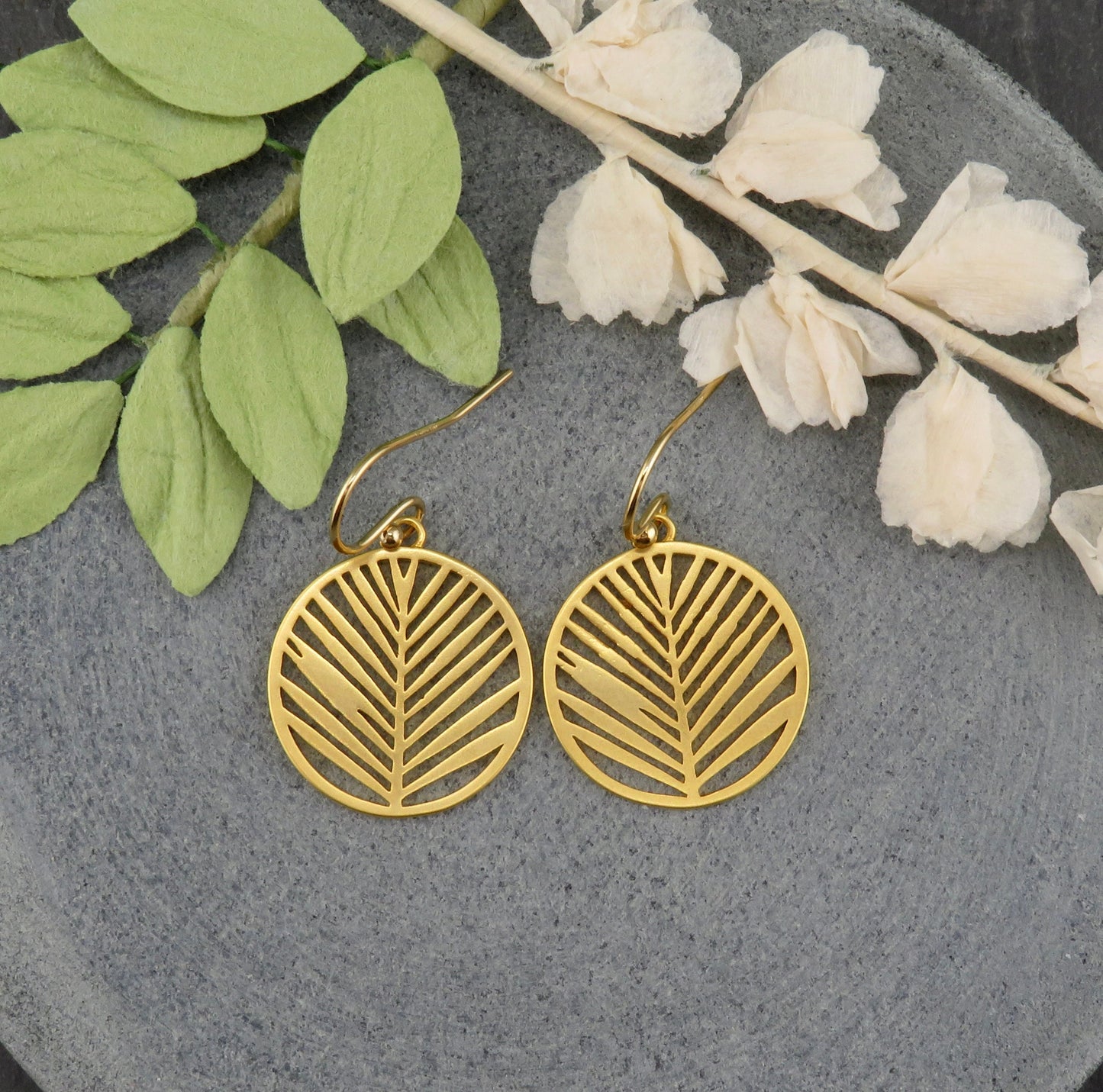 Gold Leaf Earrings | Lightweight Gold Earrings | Gold Laser Cut Leaf Earrings | Hanging Leaves Earrings | Open Nature Earrings
