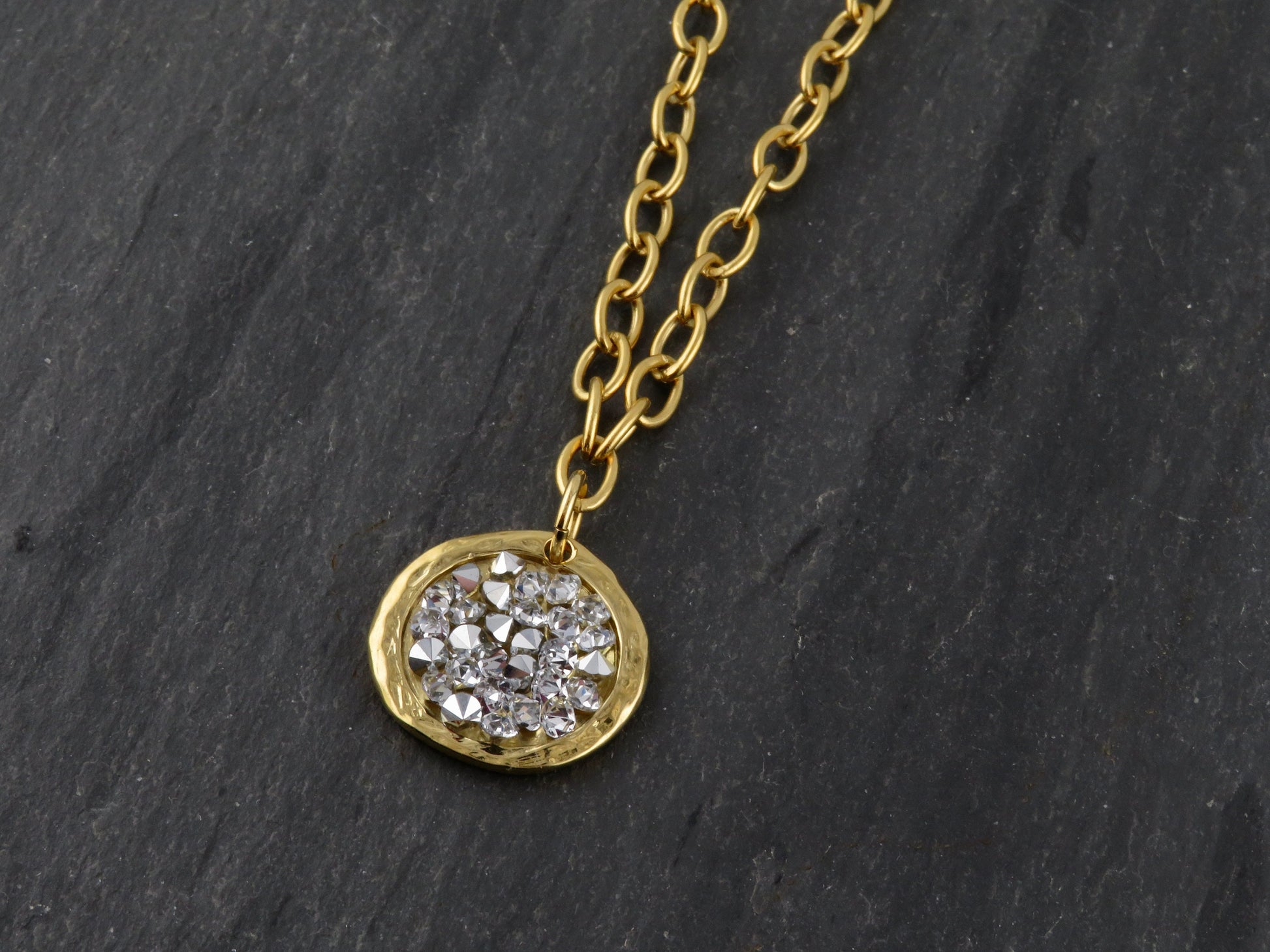 Gold Sparkly Necklace | Multi Crystal Gold Necklace | Gold Silver Crystal Pendant | Multi Sparkles Gold Pendant | Shiny Crystals Necklace