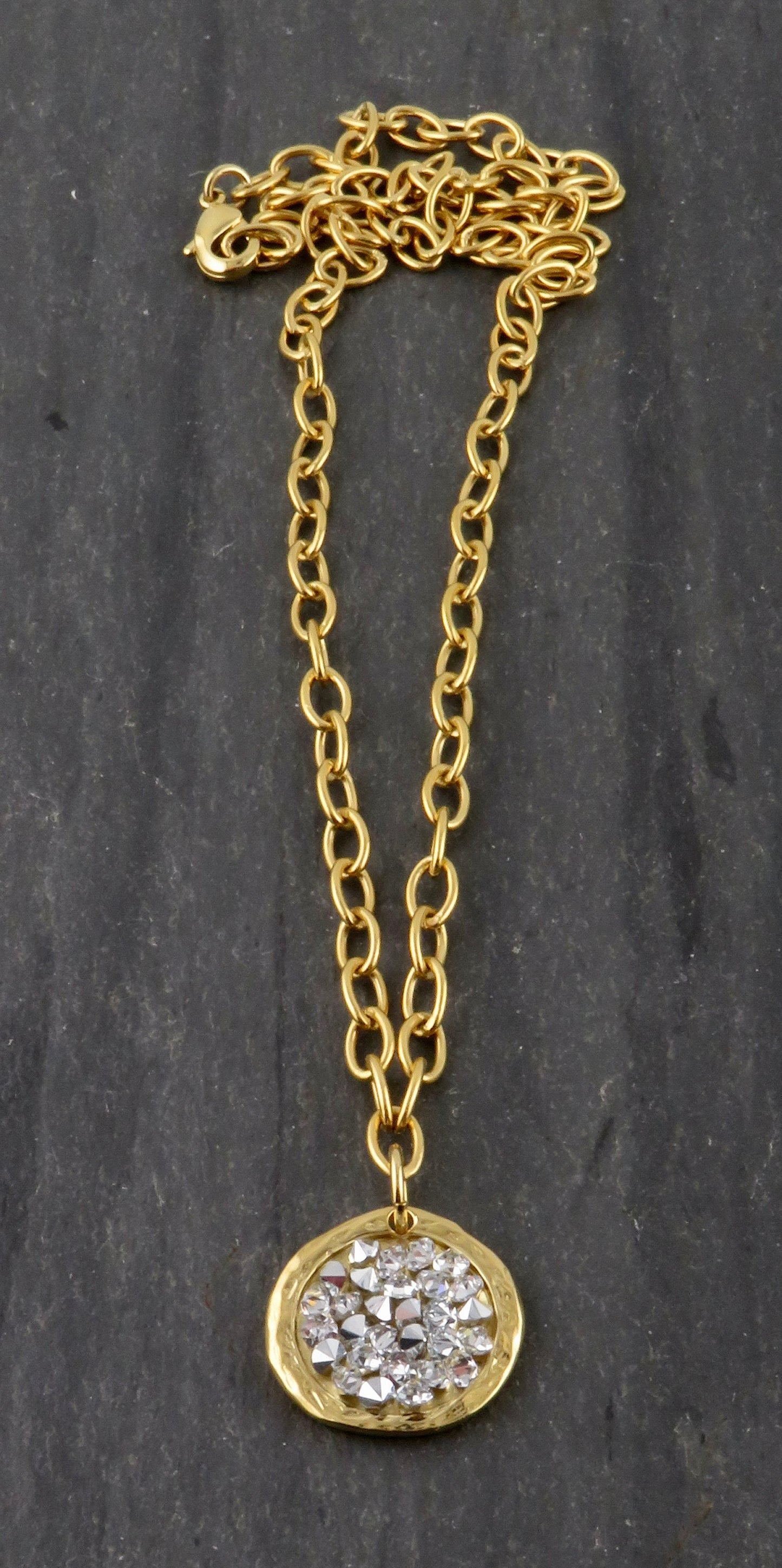 Gold Sparkly Necklace | Multi Crystal Gold Necklace | Gold Silver Crystal Pendant | Multi Sparkles Gold Pendant | Shiny Crystals Necklace