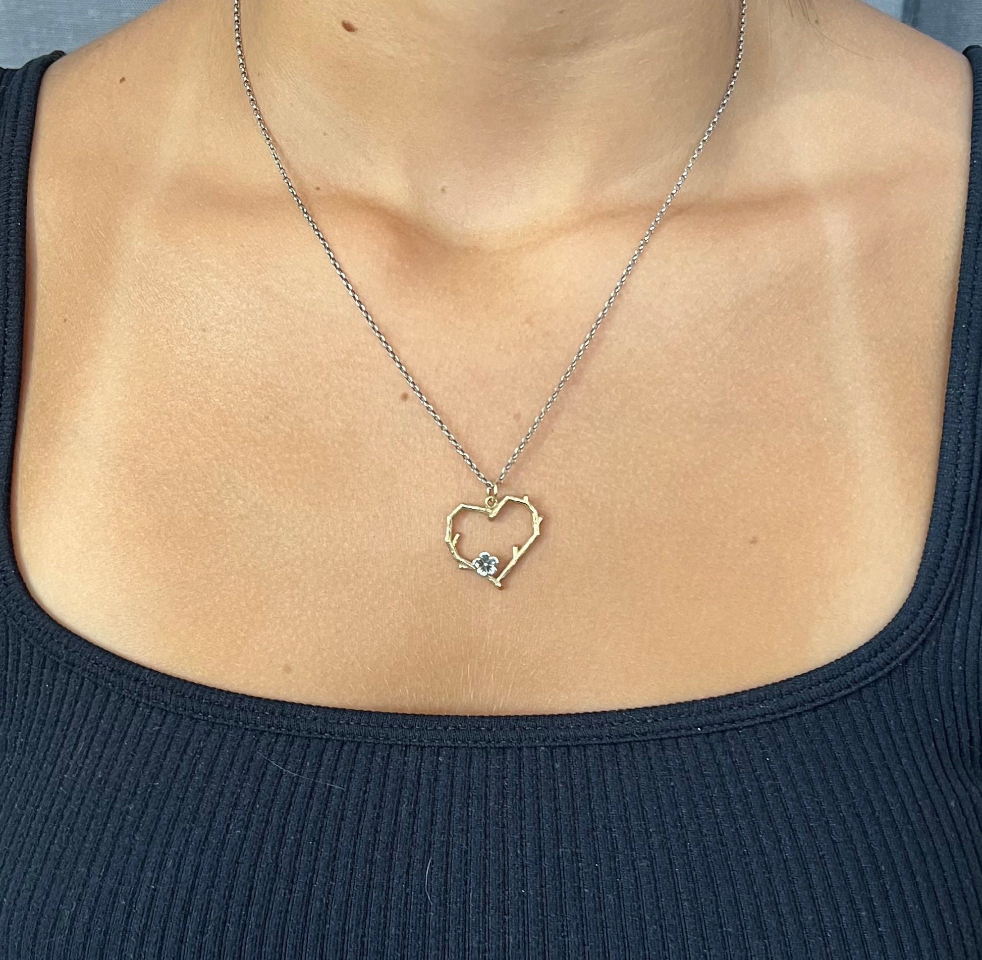 Gold Heart Necklace | Heart Branch Pendant | Tree Lover Necklace | Bronze Heart | Nature Necklace | Two Tone Heart Pendant | Love Branch