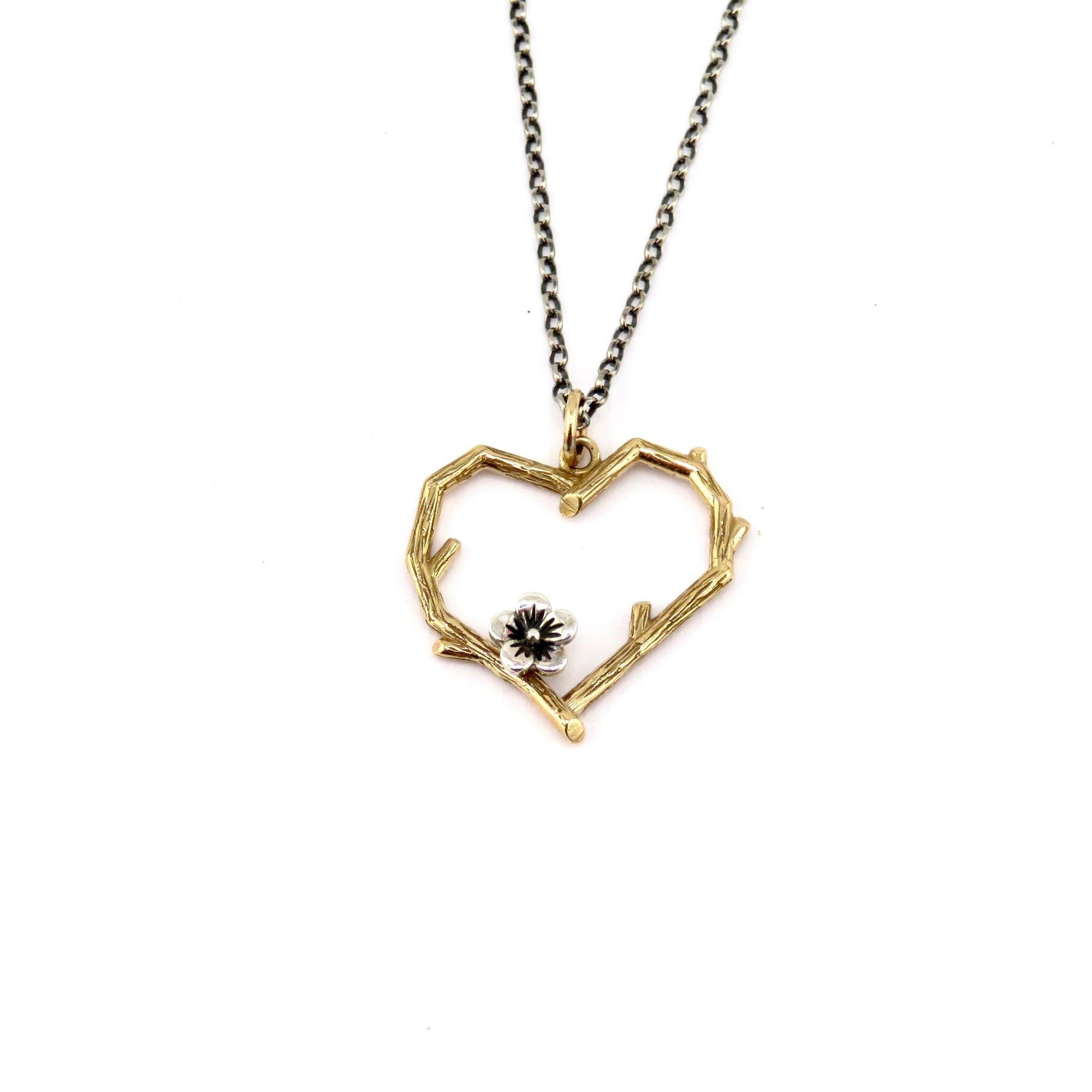Gold Heart Necklace | Heart Branch Pendant | Tree Lover Necklace | Bronze Heart | Nature Necklace | Two Tone Heart Pendant | Love Branch