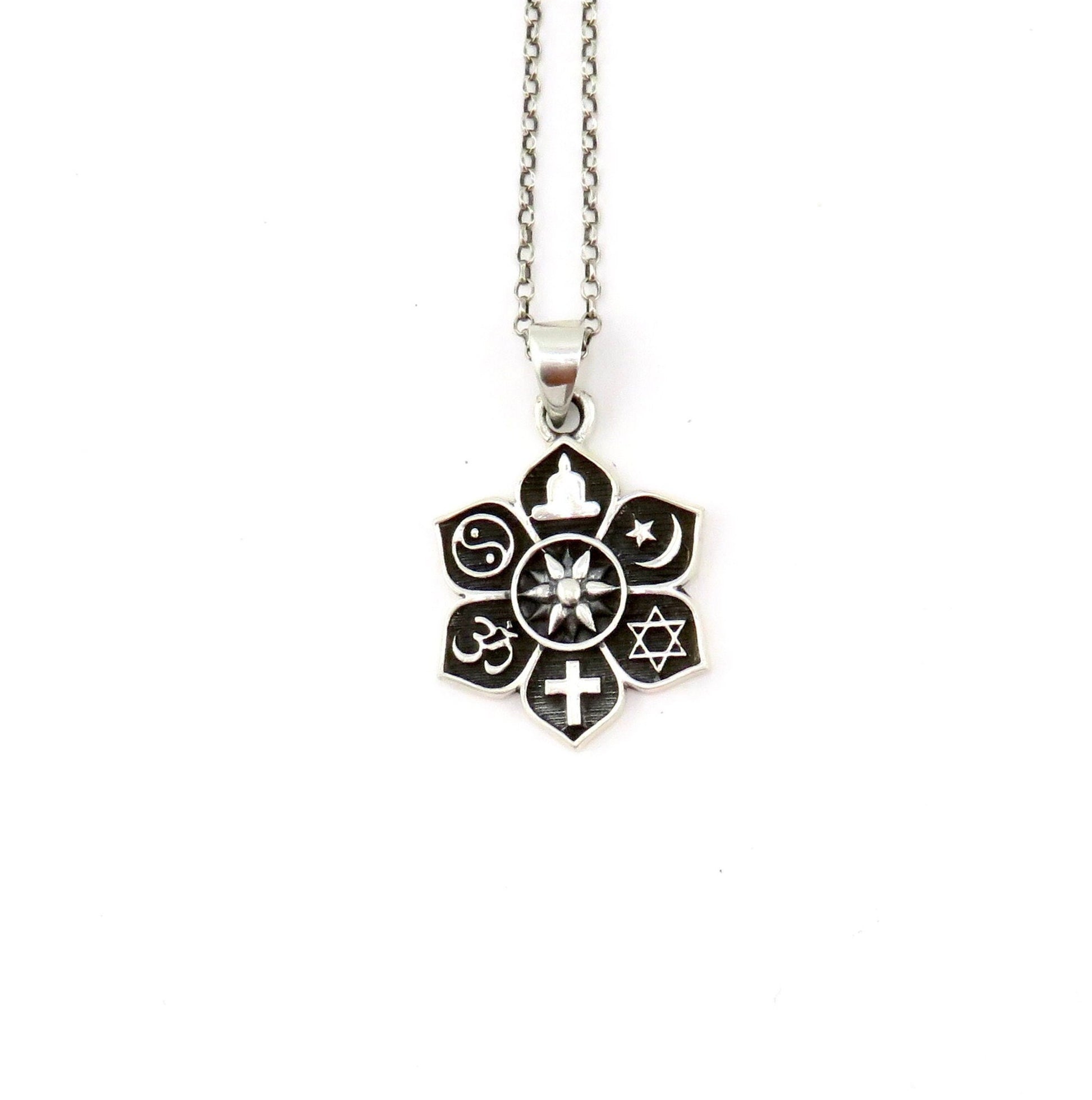 Silver Coexist Necklace | Sterling Coexistence Pendant | Sterling Flower Pendant | Sterling Tolerance Necklace | Silver Spiritual Necklace