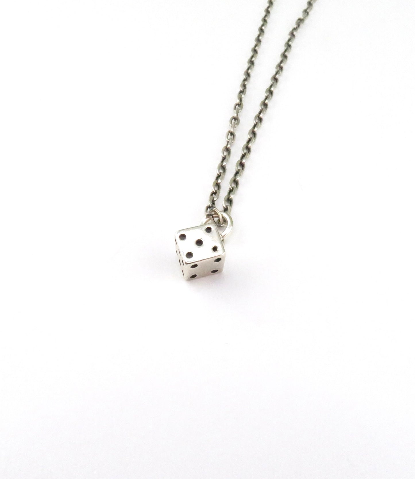 Sterling Dice Necklace, Silver Dice Necklace, Sterling Game Dice Pendant, Silver 3D Dice Necklace, Square Silver Dice Pendant