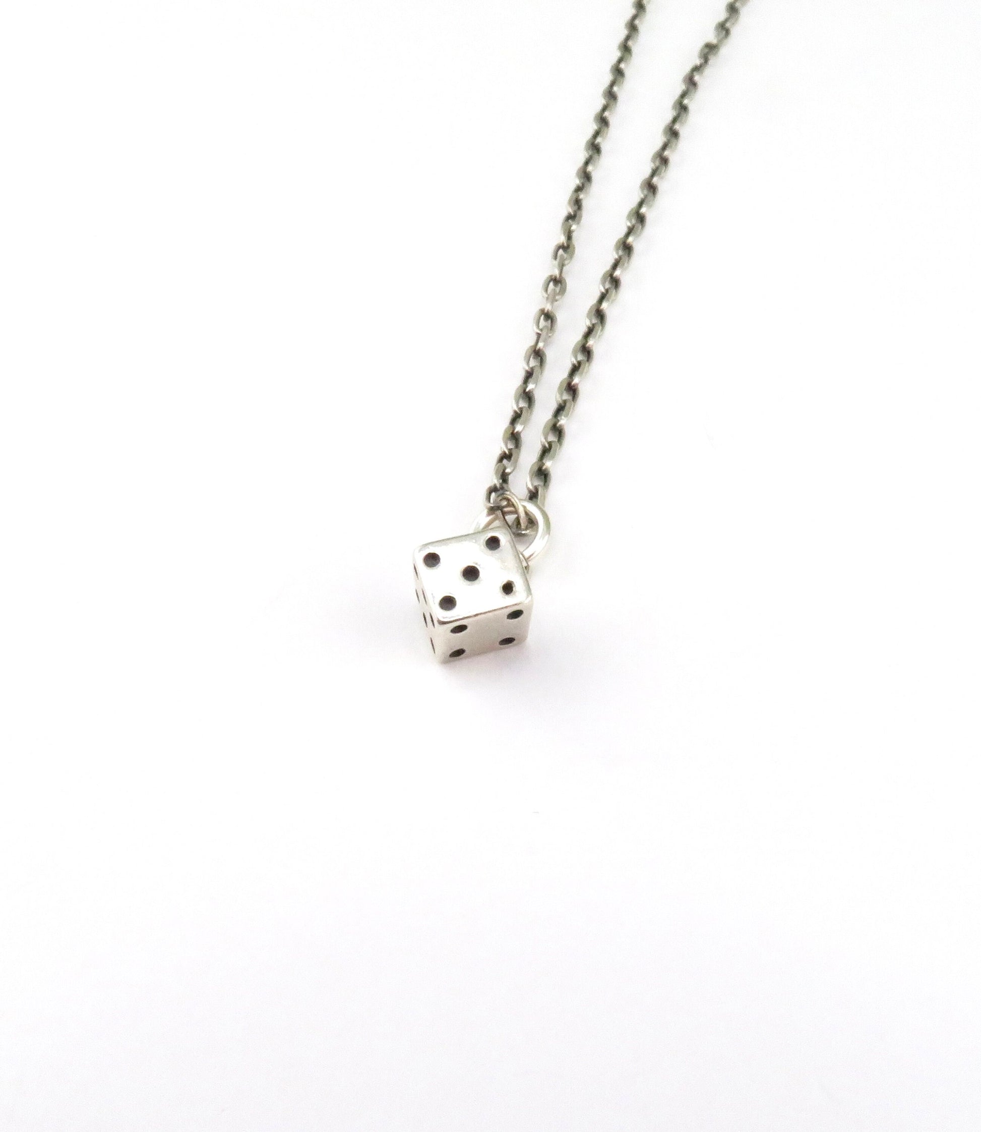 Sterling Dice Necklace, Silver Dice Necklace, Sterling Game Dice Pendant, Silver 3D Dice Necklace, Square Silver Dice Pendant