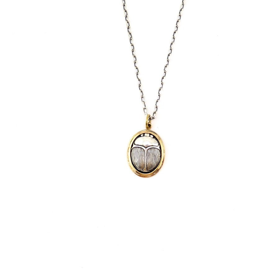 Two Tone Scarab Necklace |Gold Silver Scarab Necklace | Mixed Metal Necklace | Mystical Necklace | Insect Pendant | Egyptian Amulet Necklace